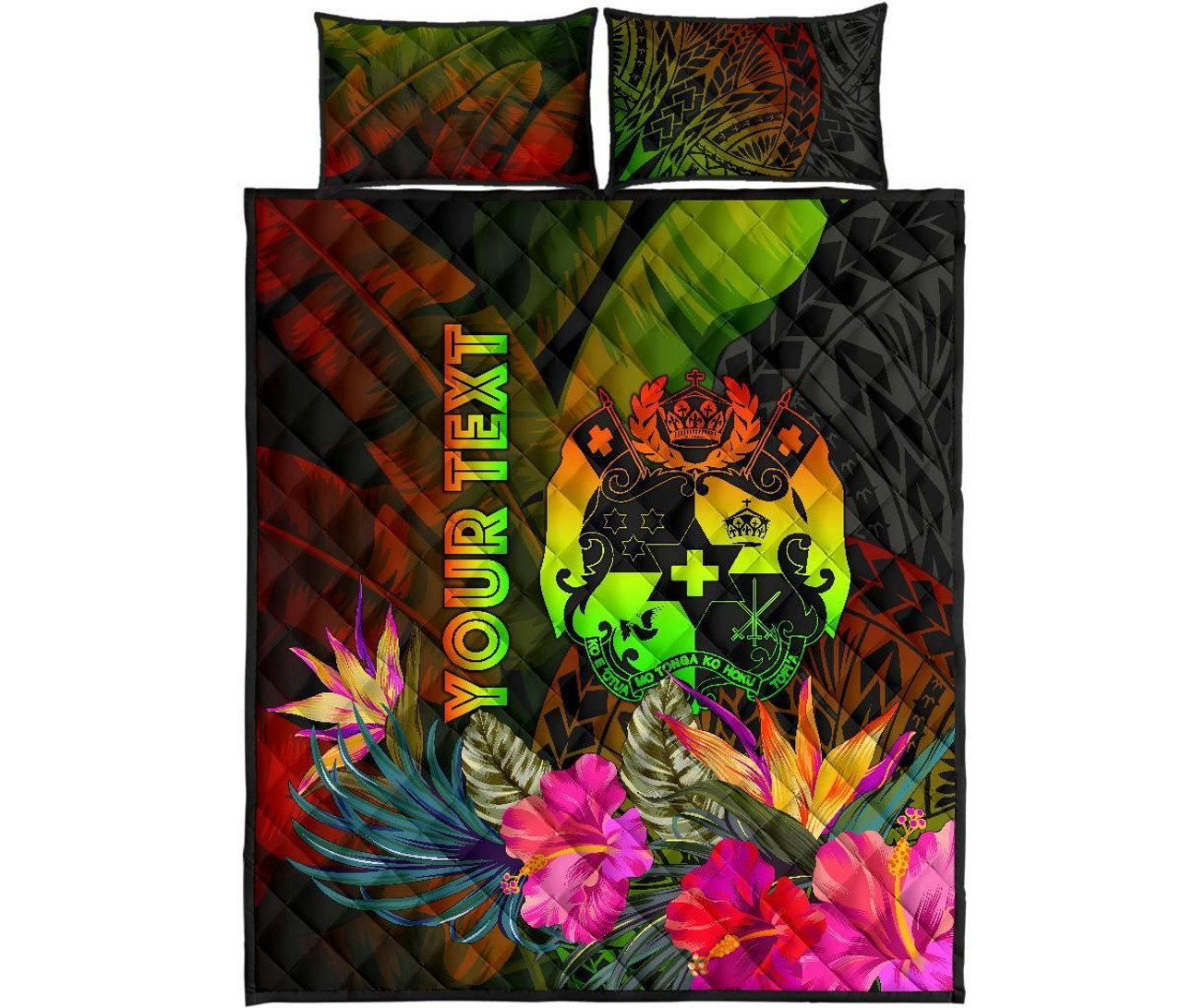 Tonga Polynesian Personalised Quilt Bed Set - Hibiscus and Banana Leaves 5