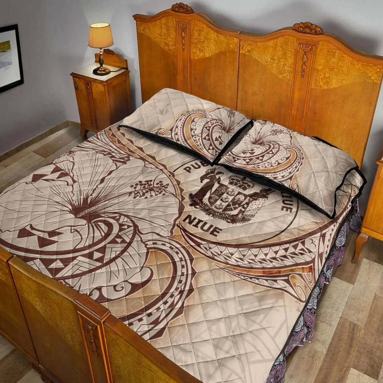 Niue Quilt Bed Set - Hibiscus Flowers Vintage Style 4