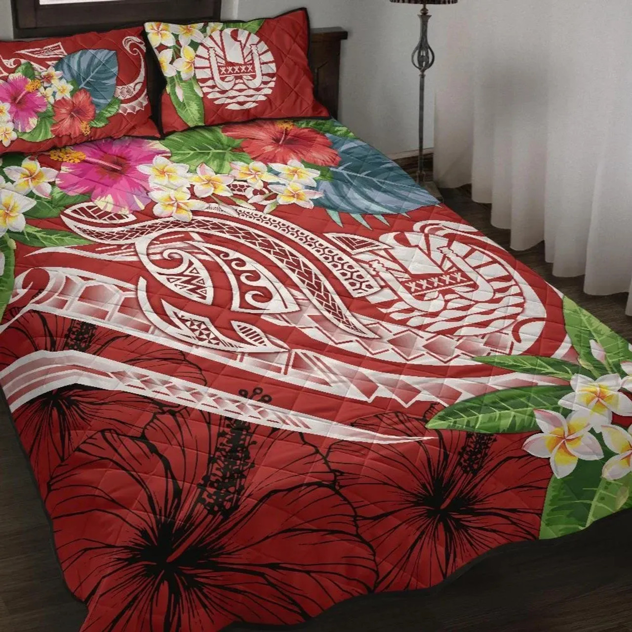 Tonga Polynesian Quilt Bed Set - Summer Plumeria (Red) 1