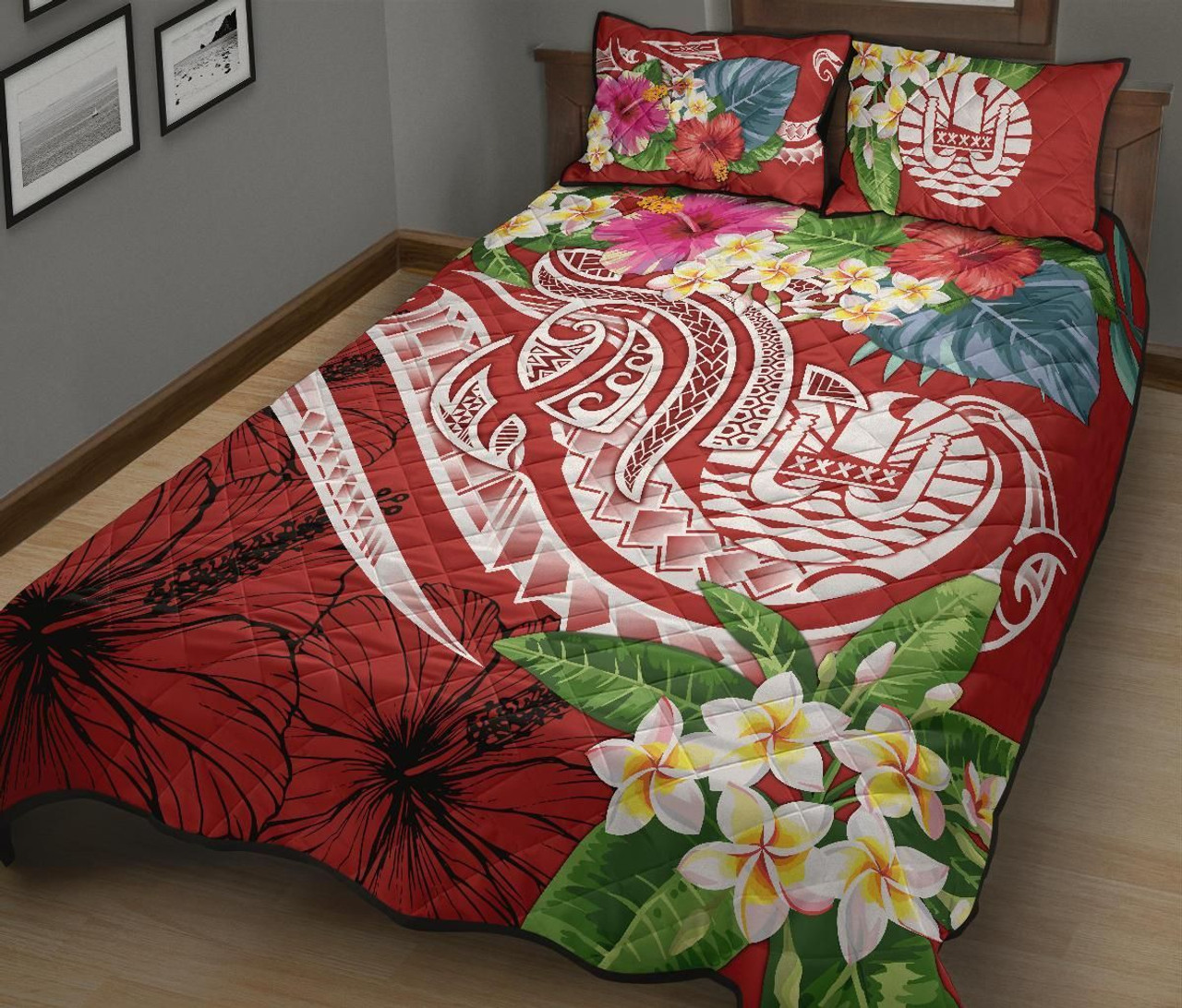 Tonga Polynesian Quilt Bed Set - Summer Plumeria (Red) 2