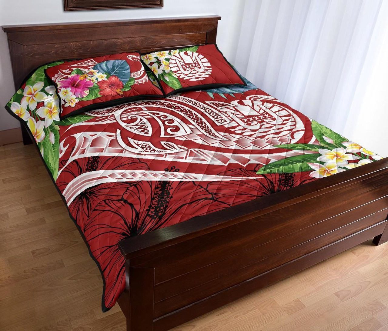 Tonga Polynesian Quilt Bed Set - Summer Plumeria (Red) 3