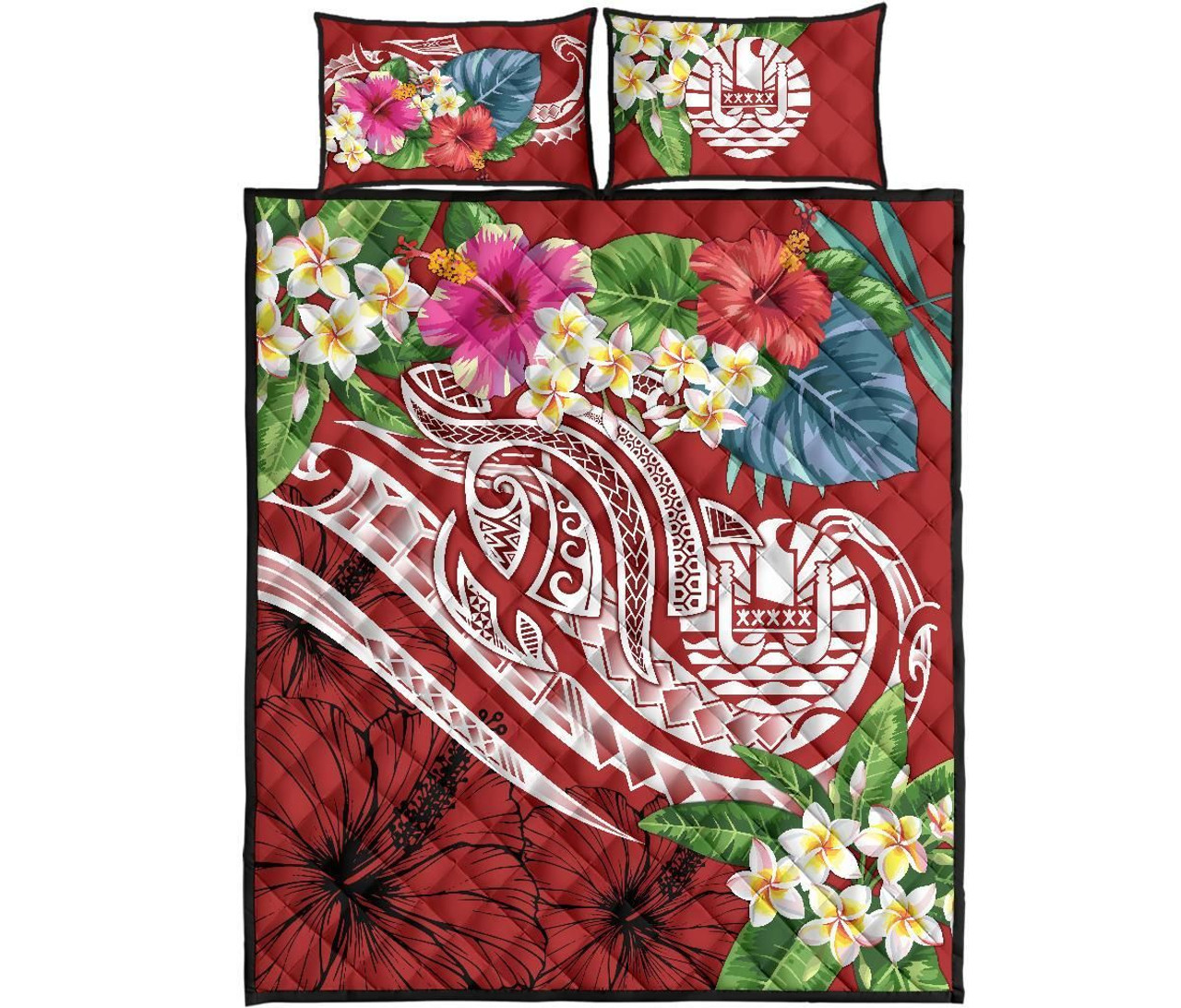 Tonga Polynesian Quilt Bed Set - Summer Plumeria (Red) 5