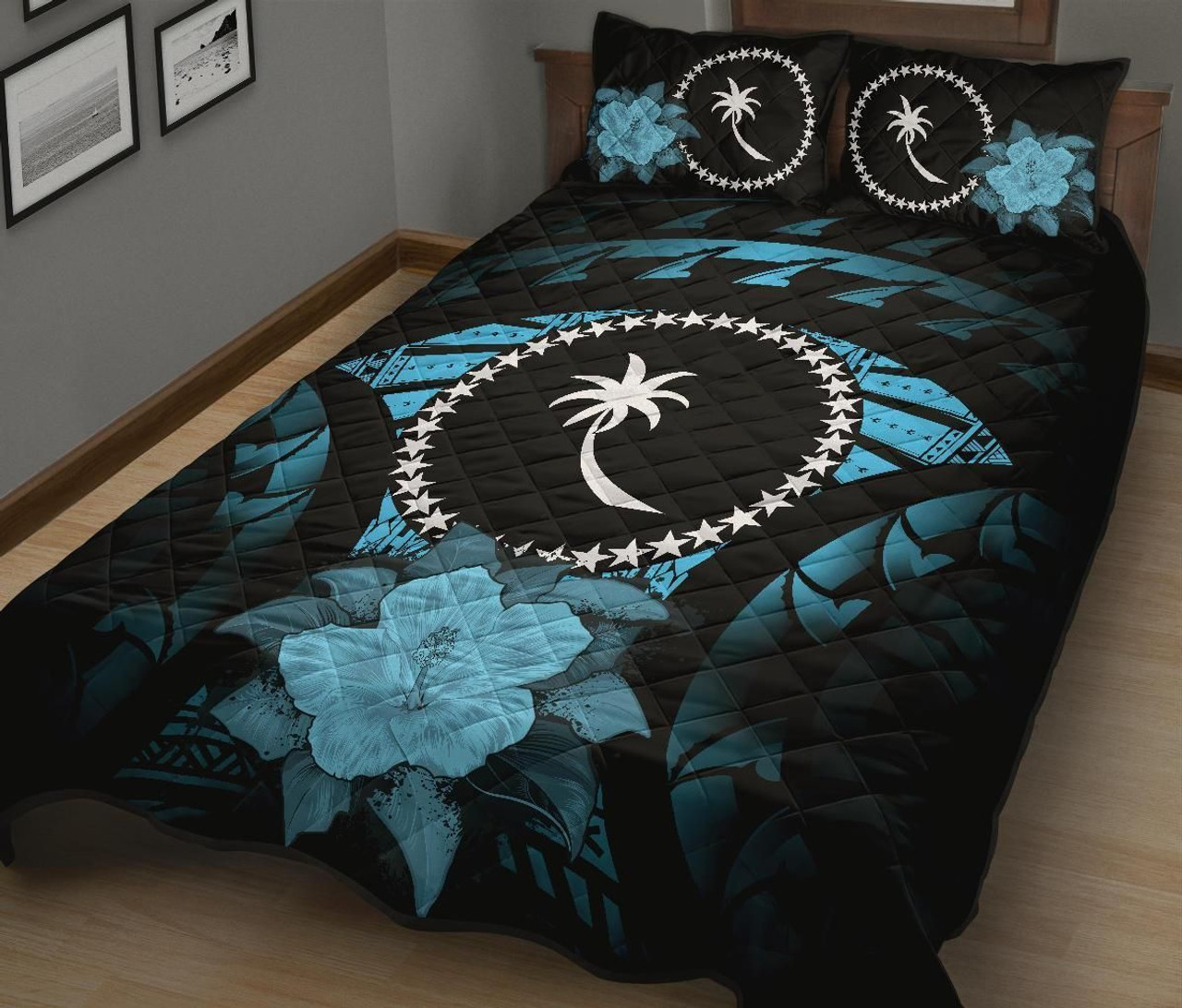 Chuuk Polynesian Quilt Bed Set Hibiscus Blue 2