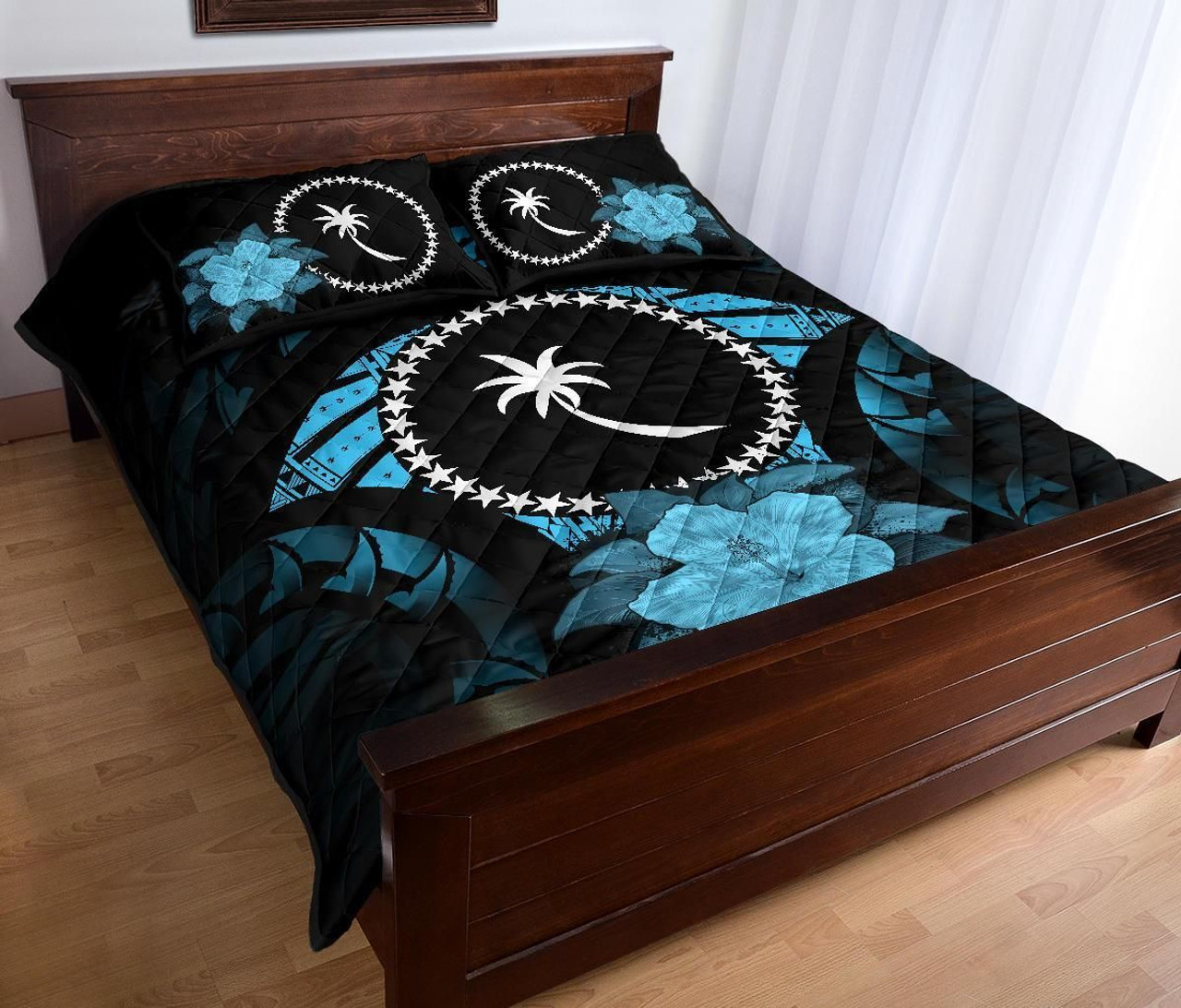 Chuuk Polynesian Quilt Bed Set Hibiscus Blue 3
