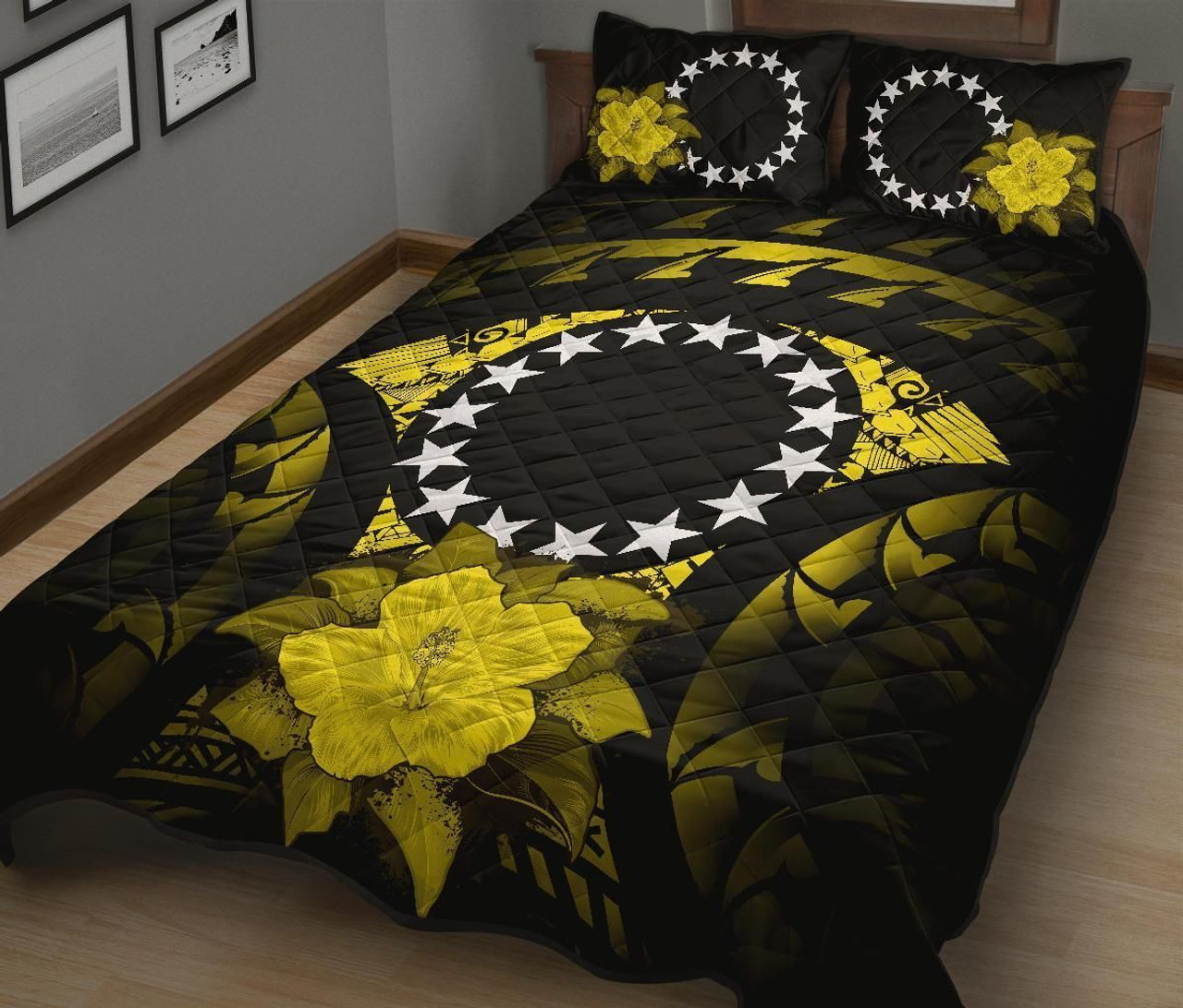 Cook Islands Polynesian Quilt Bed Set Hibiscus Yellow 2