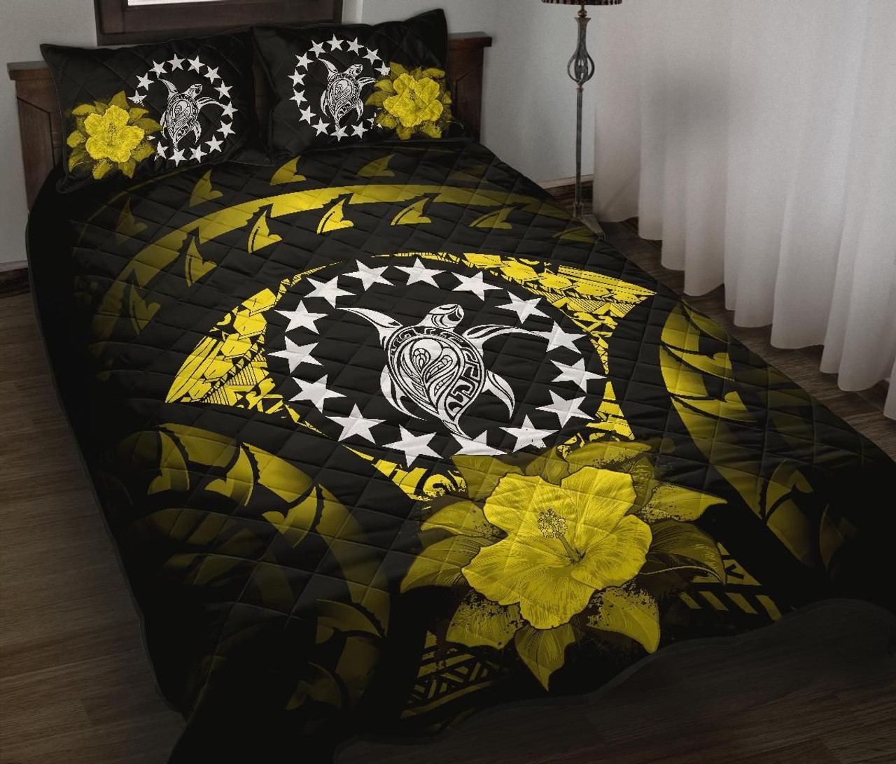 Cook Islands Polynesian Quilt Bed Set Hibiscus Yellow 1