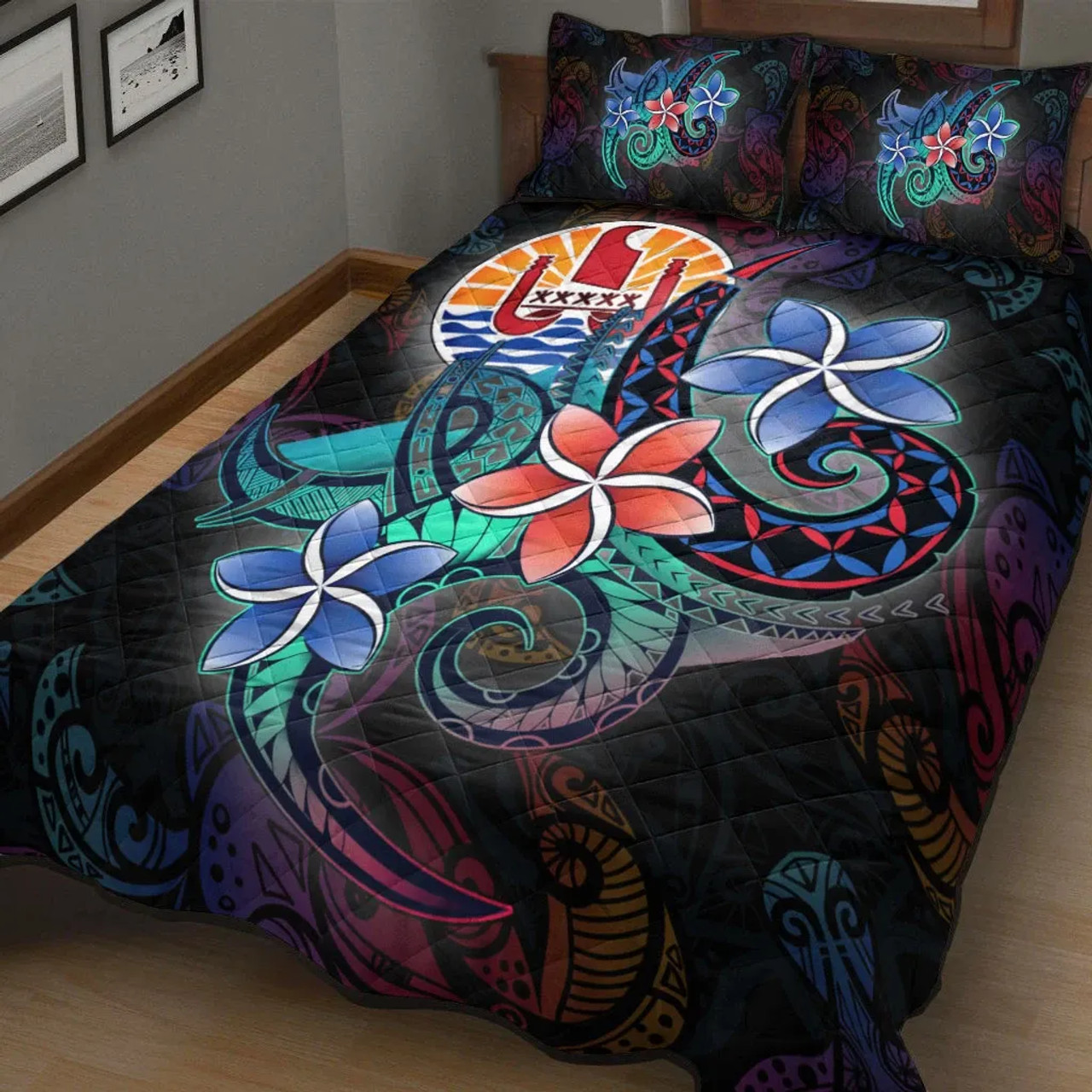 Tahiti Quilt Bed Set - Plumeria Flowers Style 2