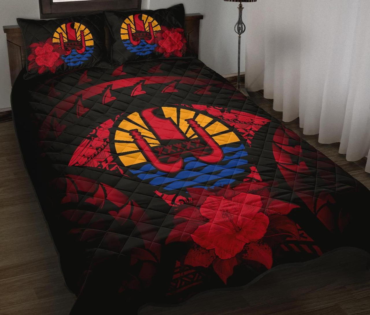 Tahiti Polynesian Quilt Bed Set Hibiscus Red 1