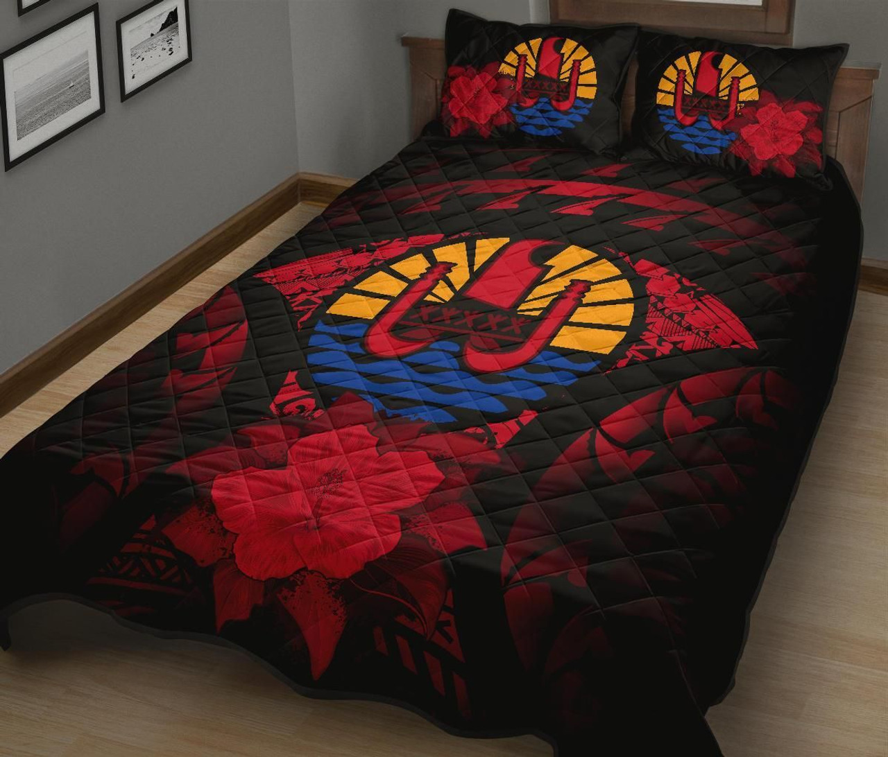 Tahiti Polynesian Quilt Bed Set Hibiscus Red 2