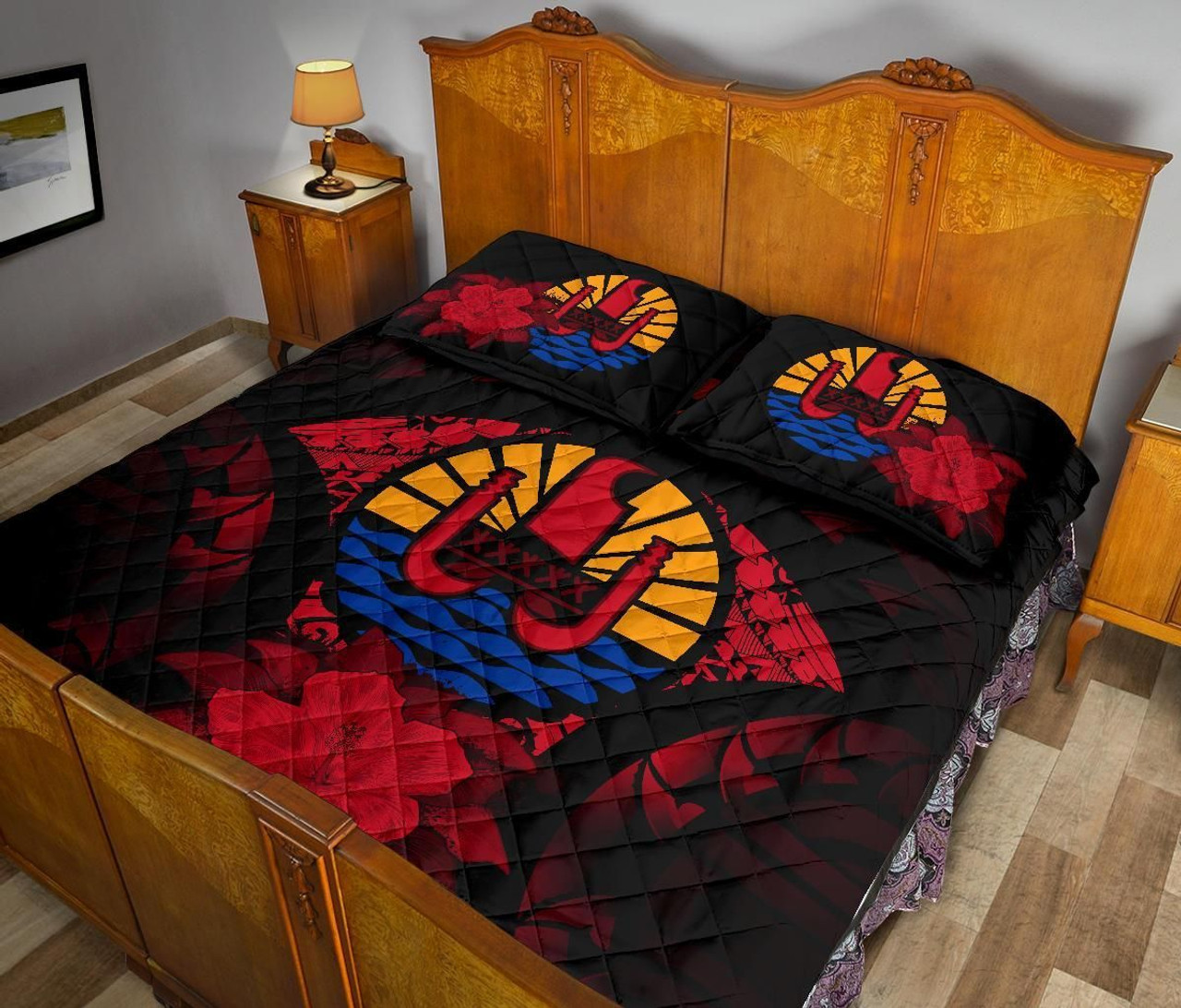 Tahiti Polynesian Quilt Bed Set Hibiscus Red 4