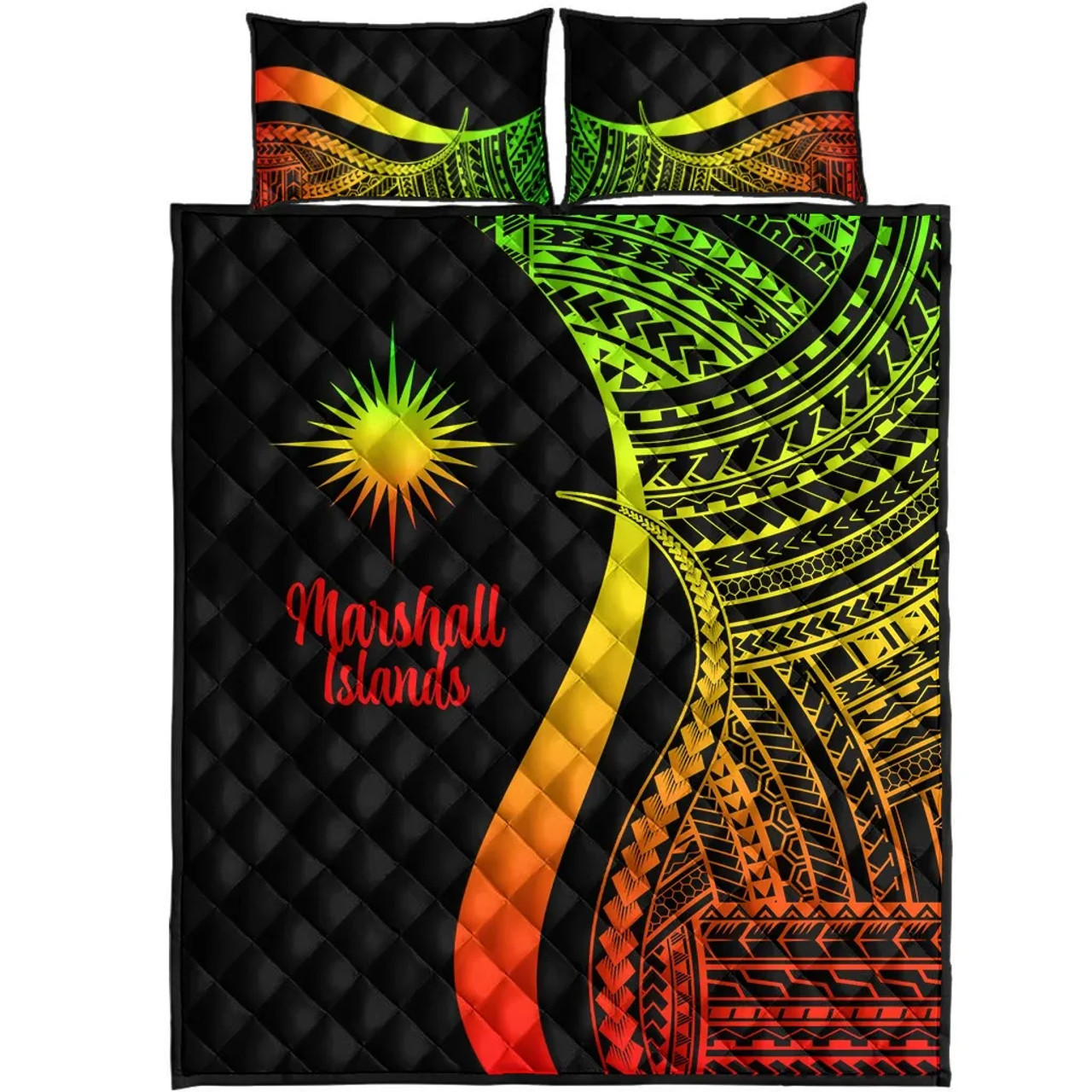 Marshall Islands Quilt Bet Set - Reggae Polynesian Tentacle Tribal Pattern 5