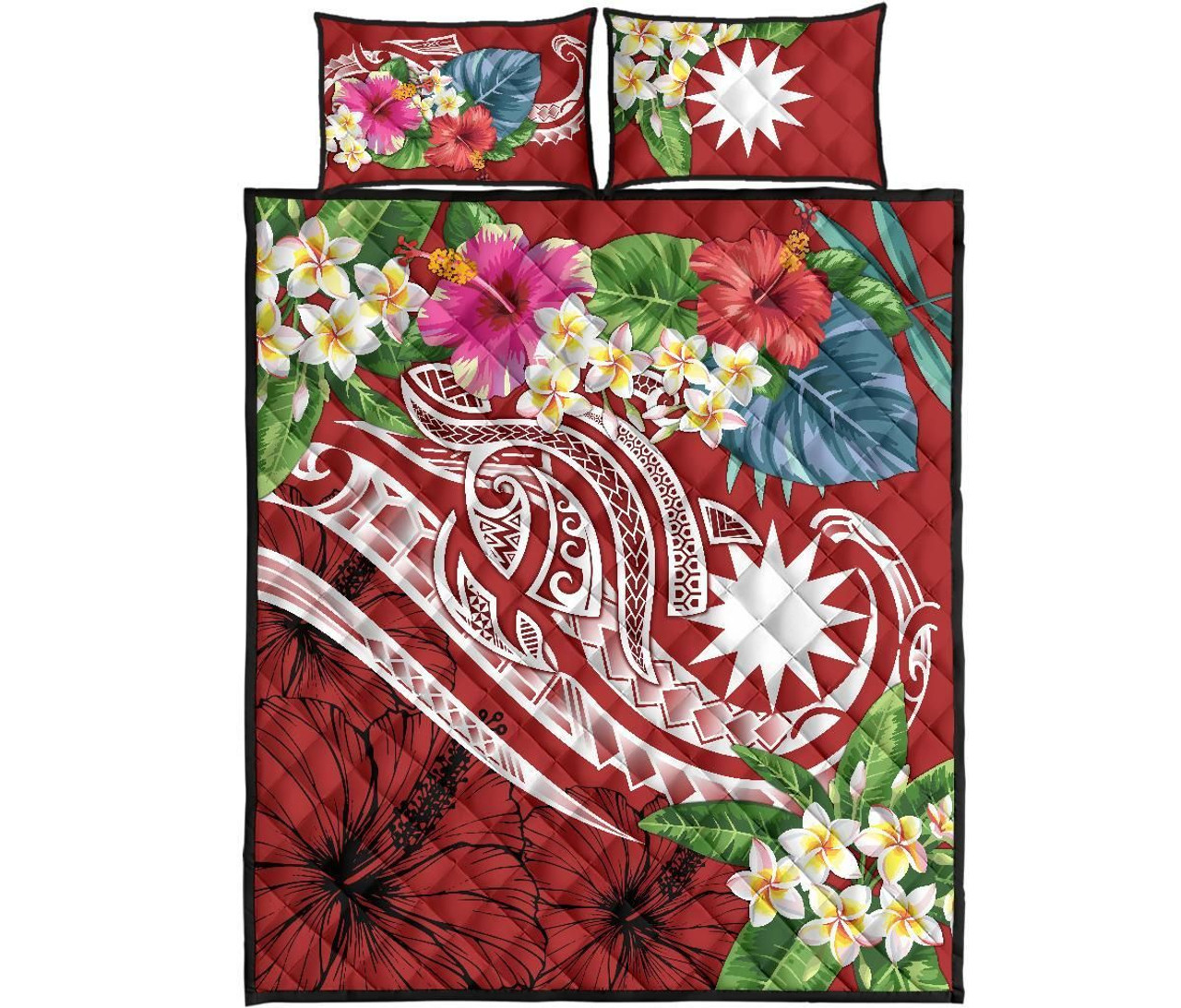 Nauru Polynesian Quilt Bed Set - Summer Plumeria (Red) 5