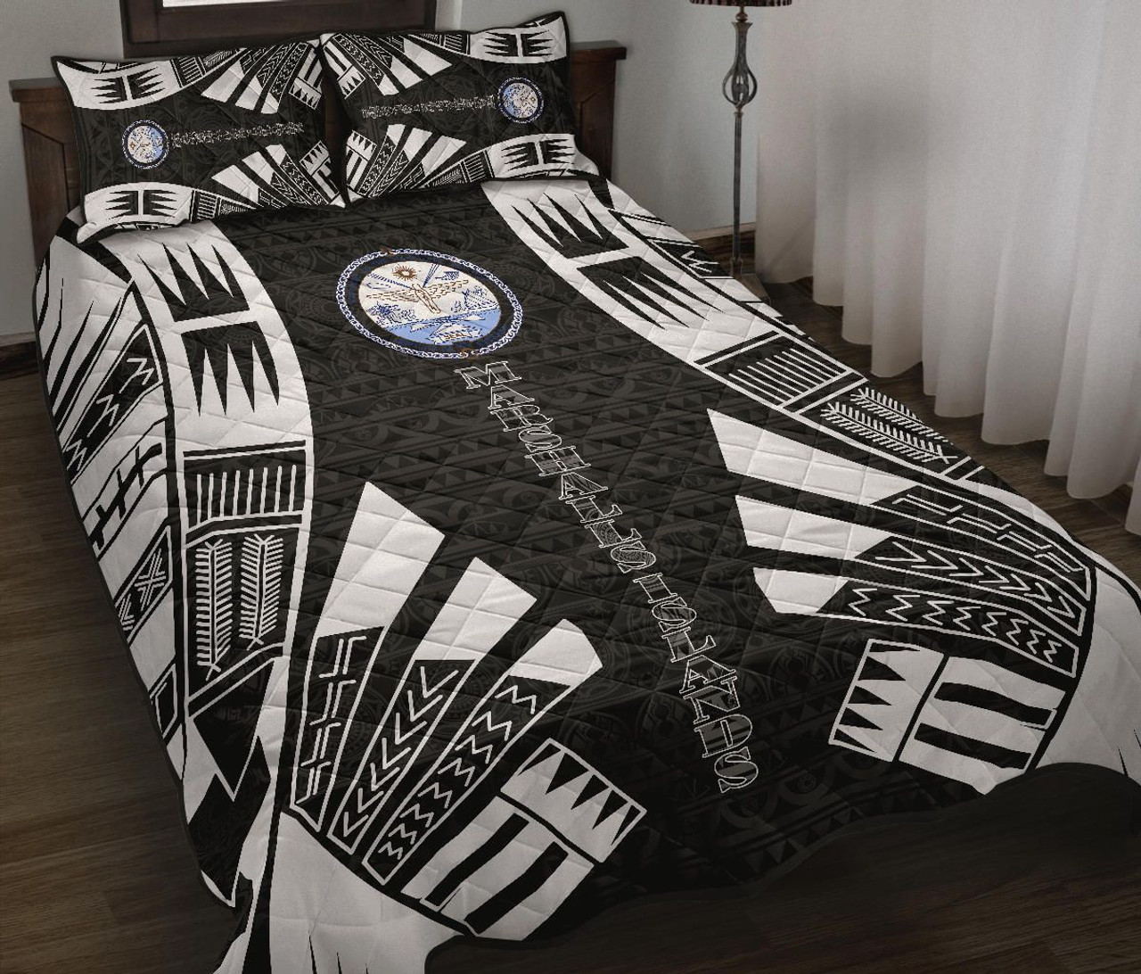 Marshall Islands Quilt Bed Set - Marshall Islands Seal & Polynesian White Tattoo Style 2