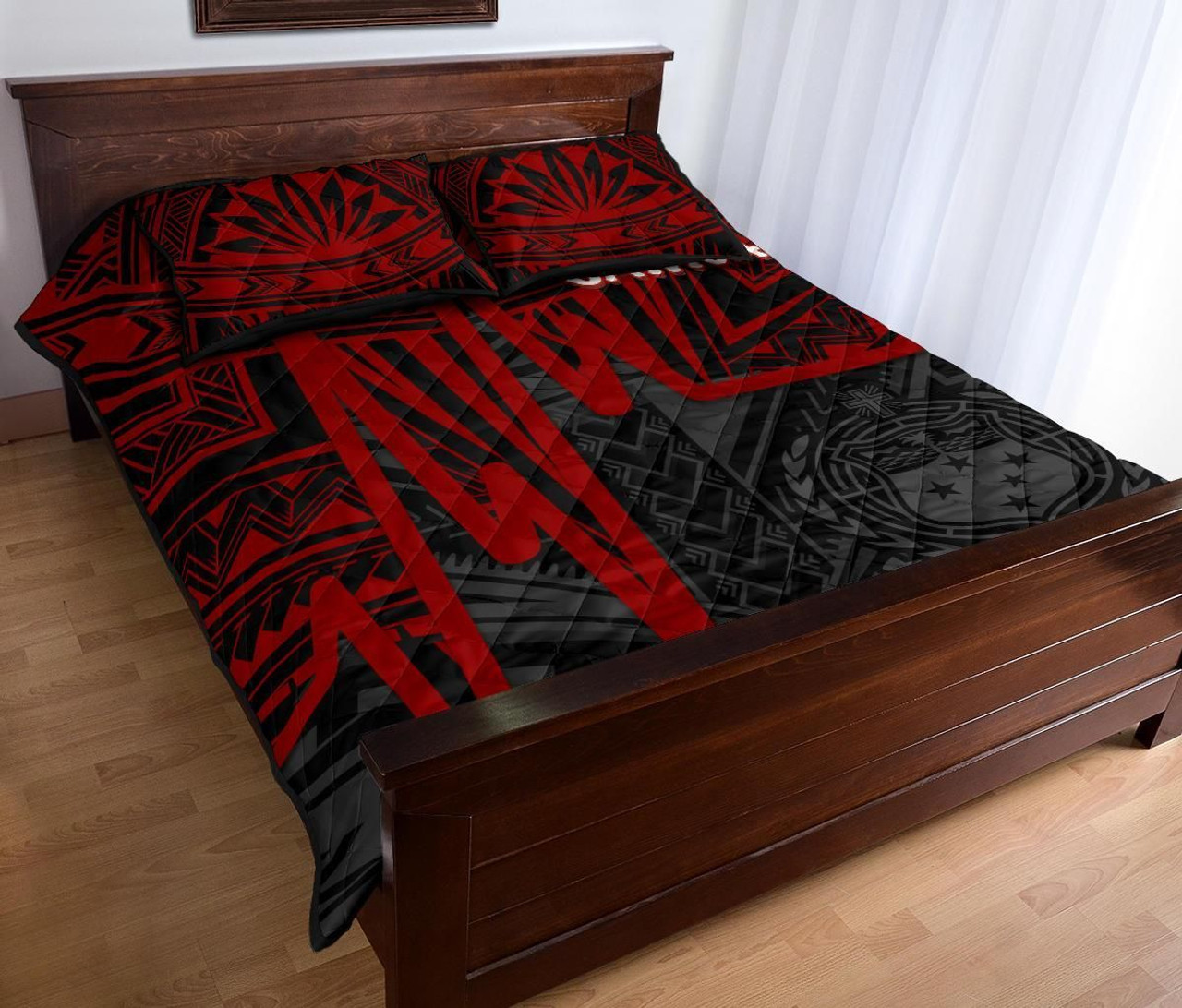 Samoa Quilt Bed Set - Samoa Seal With Polynesian Pattern In Heartbeat Style (Red) 3