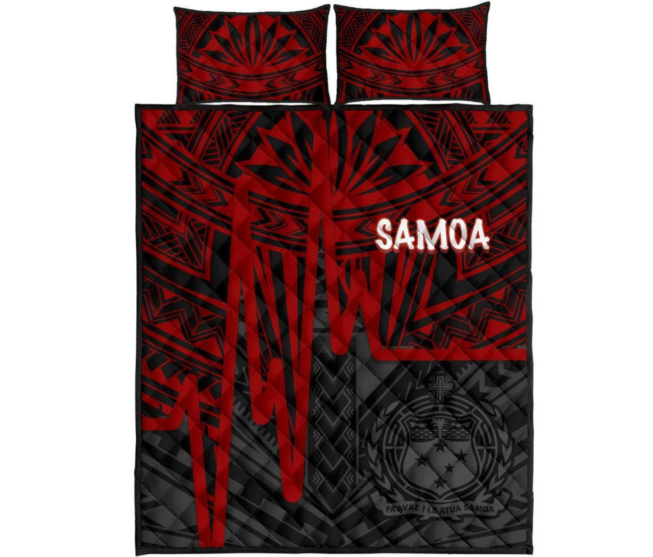 Samoa Quilt Bed Set - Samoa Seal With Polynesian Pattern In Heartbeat Style (Red) 5