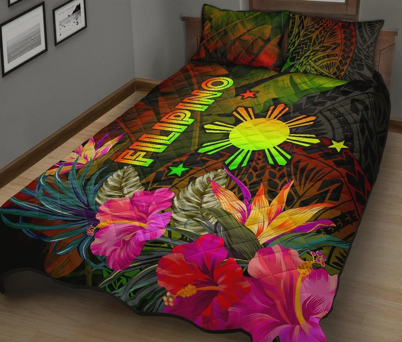 The Philippines Polynesian Quilt Bed Set - Hibiscus and Banana Leaves 2