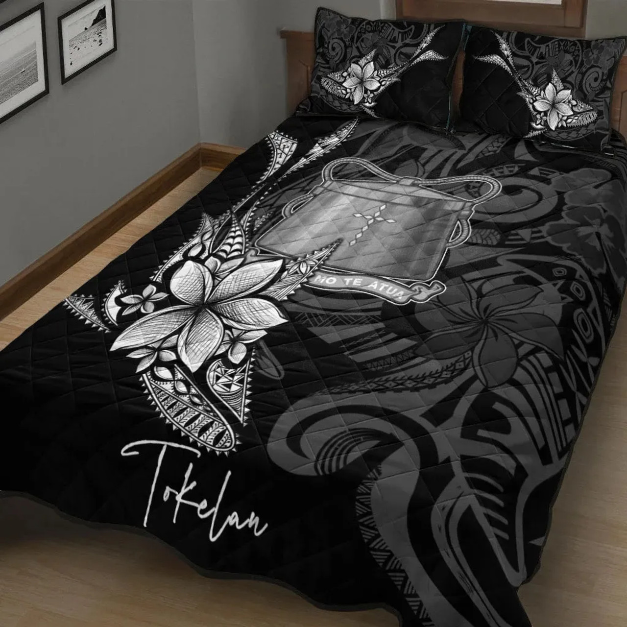 Tokelau Quilt Bed Set - Fish With Plumeria Flowers Style 1