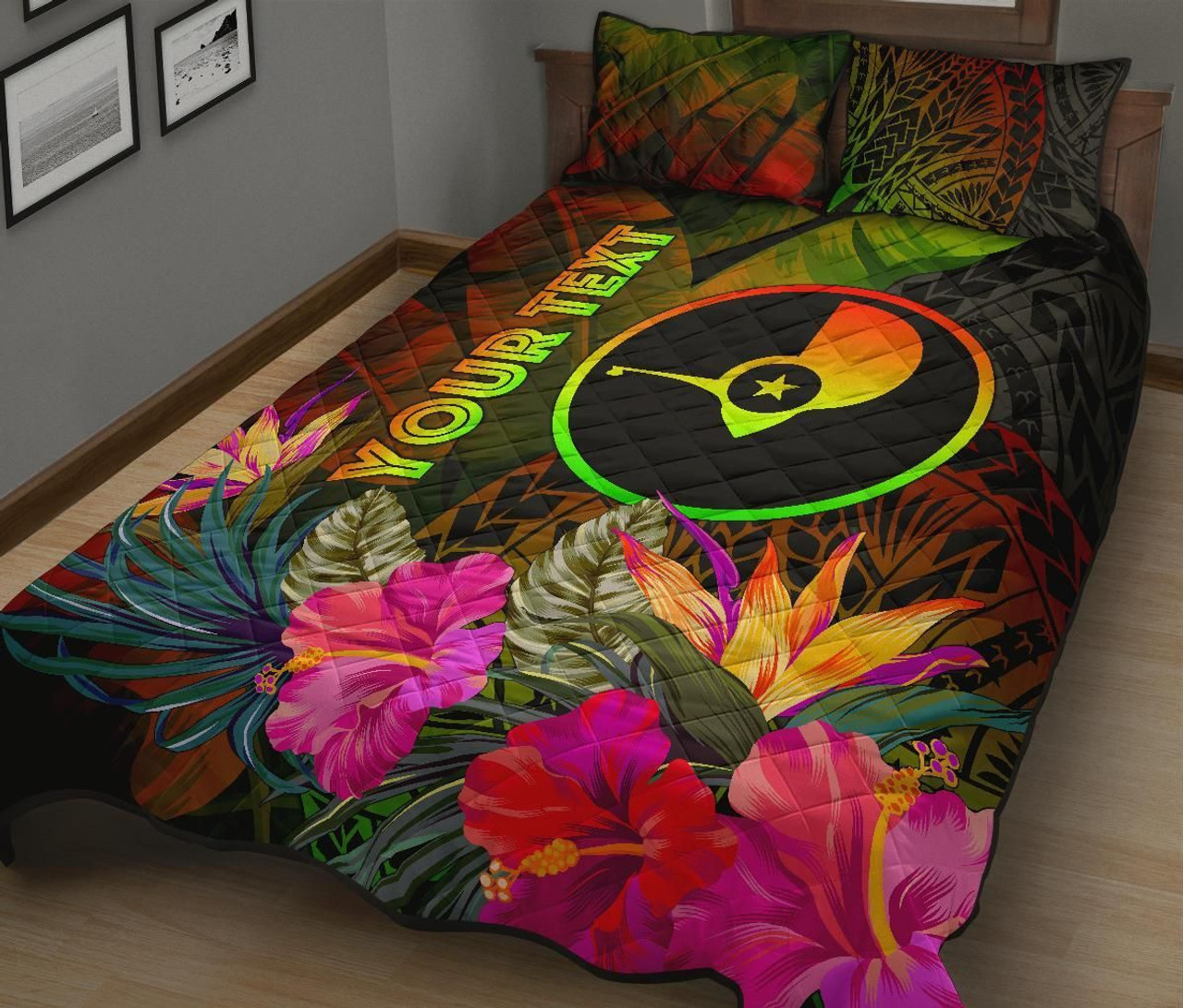 Yap Polynesian Personalised Quilt Bed Set - Hibiscus and Banana Leaves 2