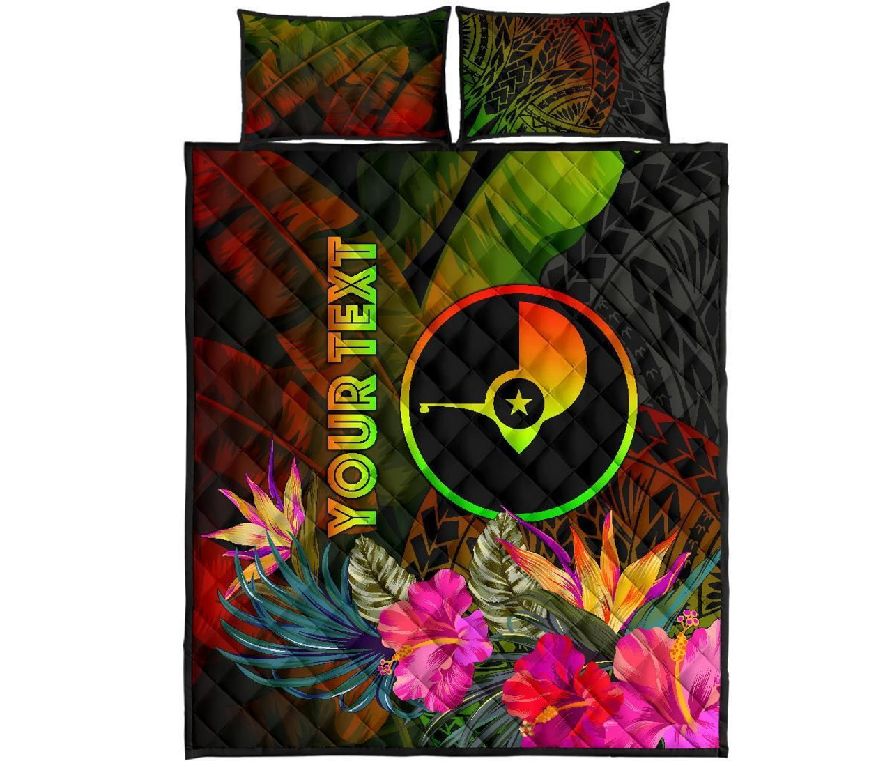 Yap Polynesian Personalised Quilt Bed Set - Hibiscus and Banana Leaves 5