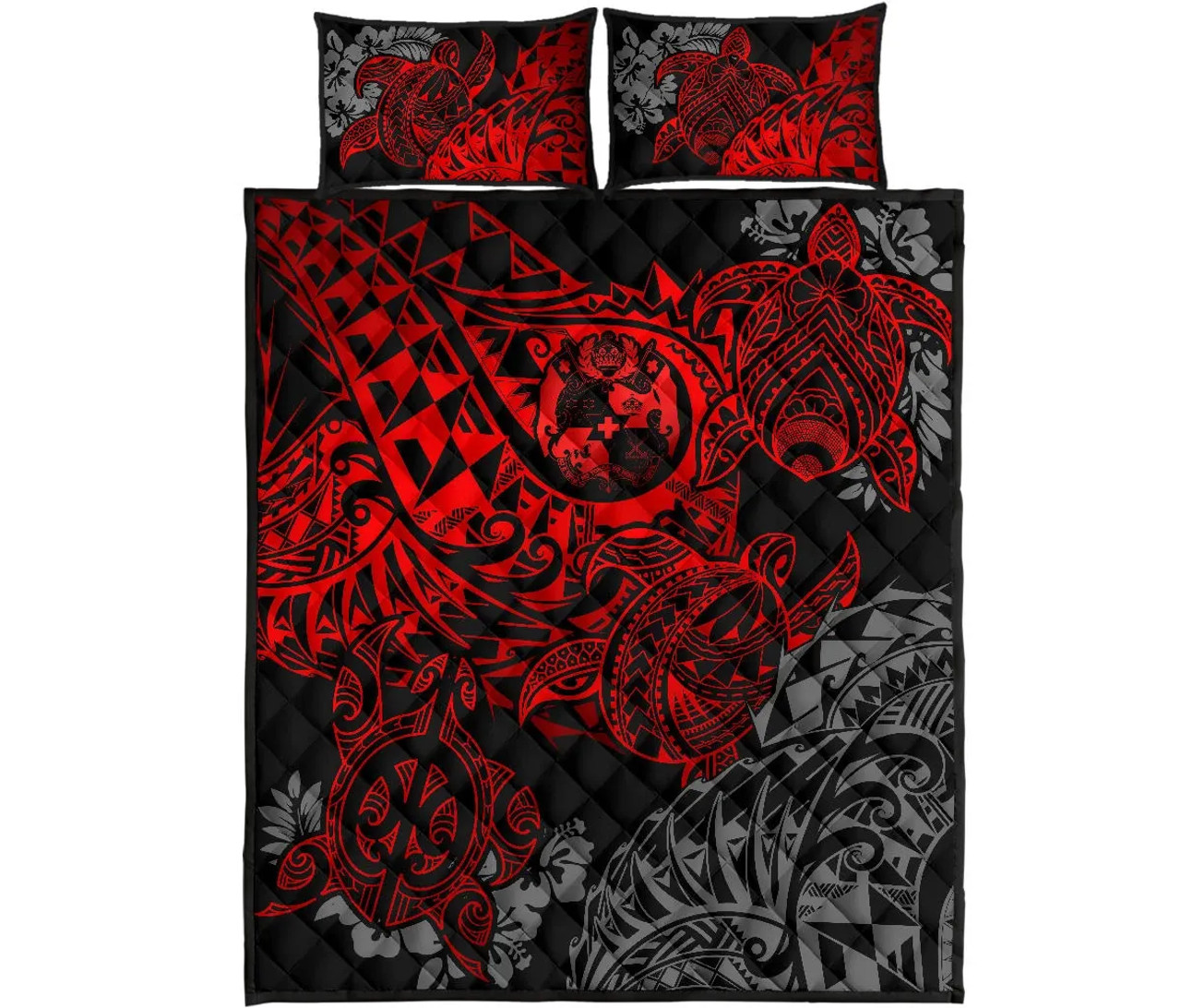 Tonga Polynesian Quilt Bed Set - Red Turtle Flowing 5