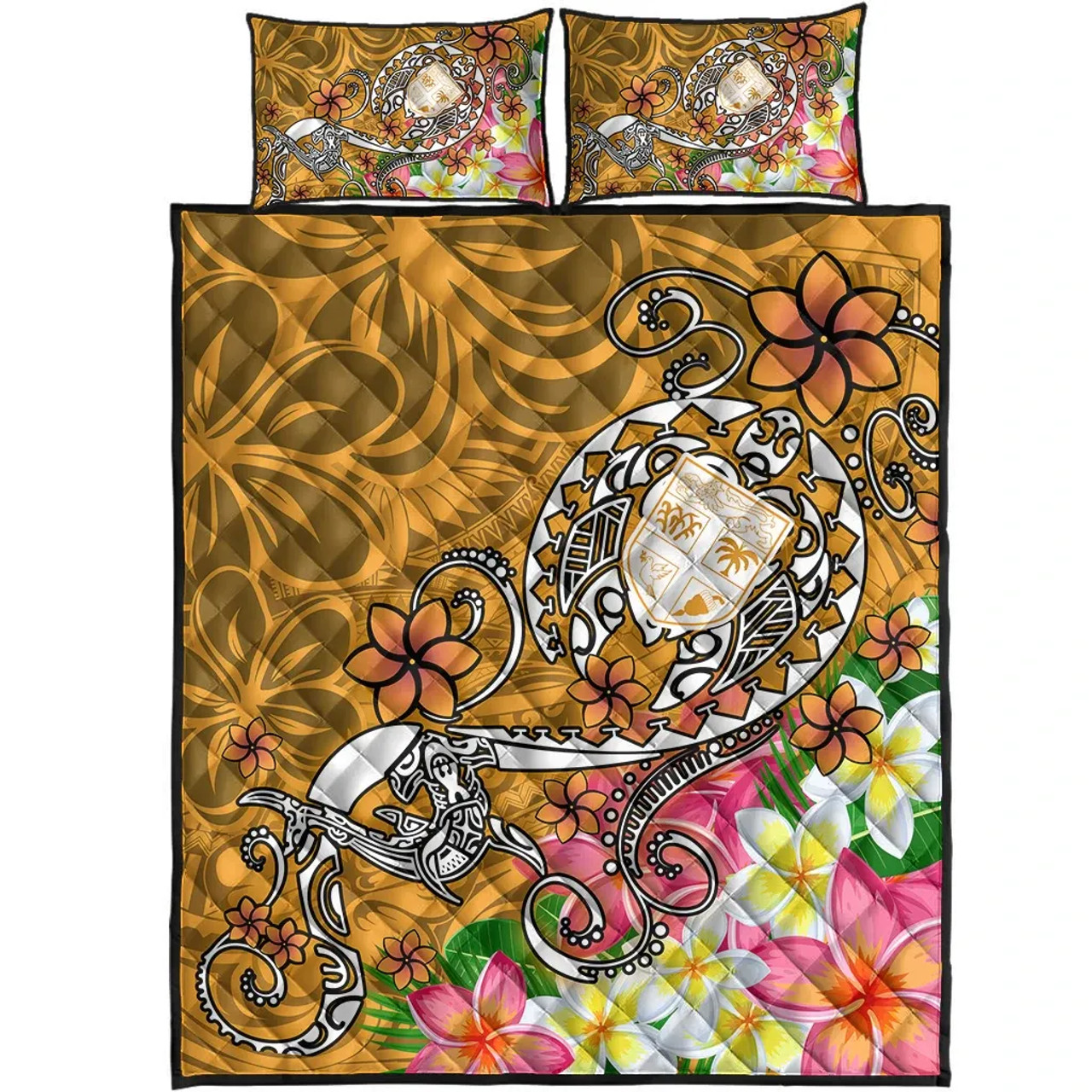 Fiji Quilt Bed Set - Turtle Plumeria (Gold) 5