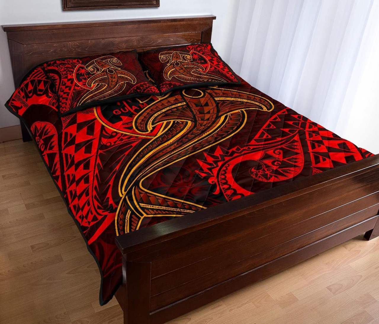 Guam Polynesian Quilt Bed Set - Red Shark Polynesian Tattoo 3