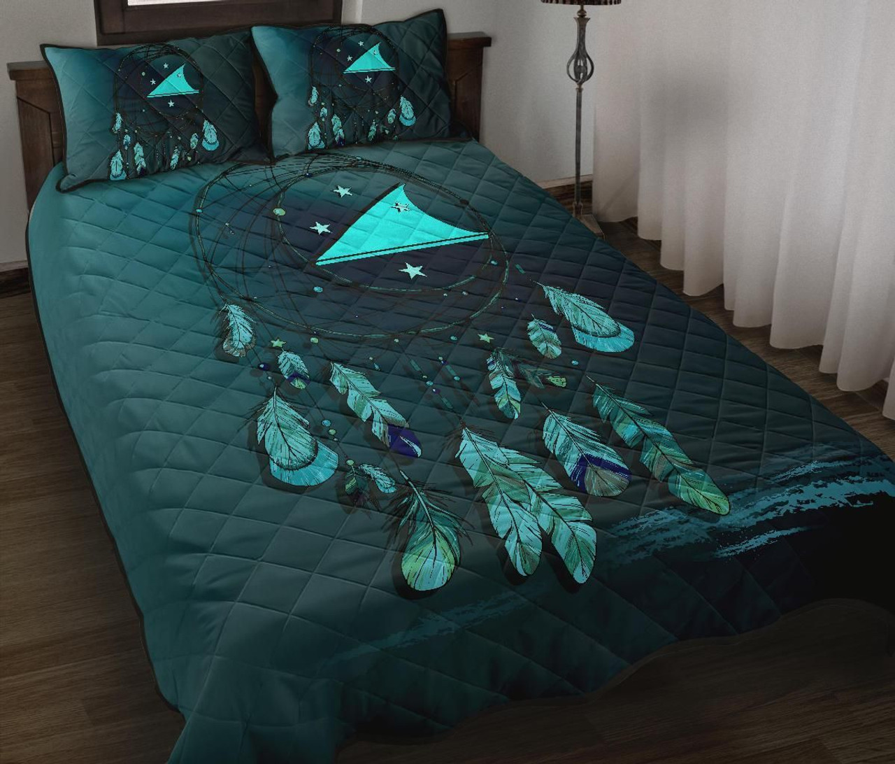 Tokelau Polynesian Quilt Bed Set Dreamcatcher Blue 1