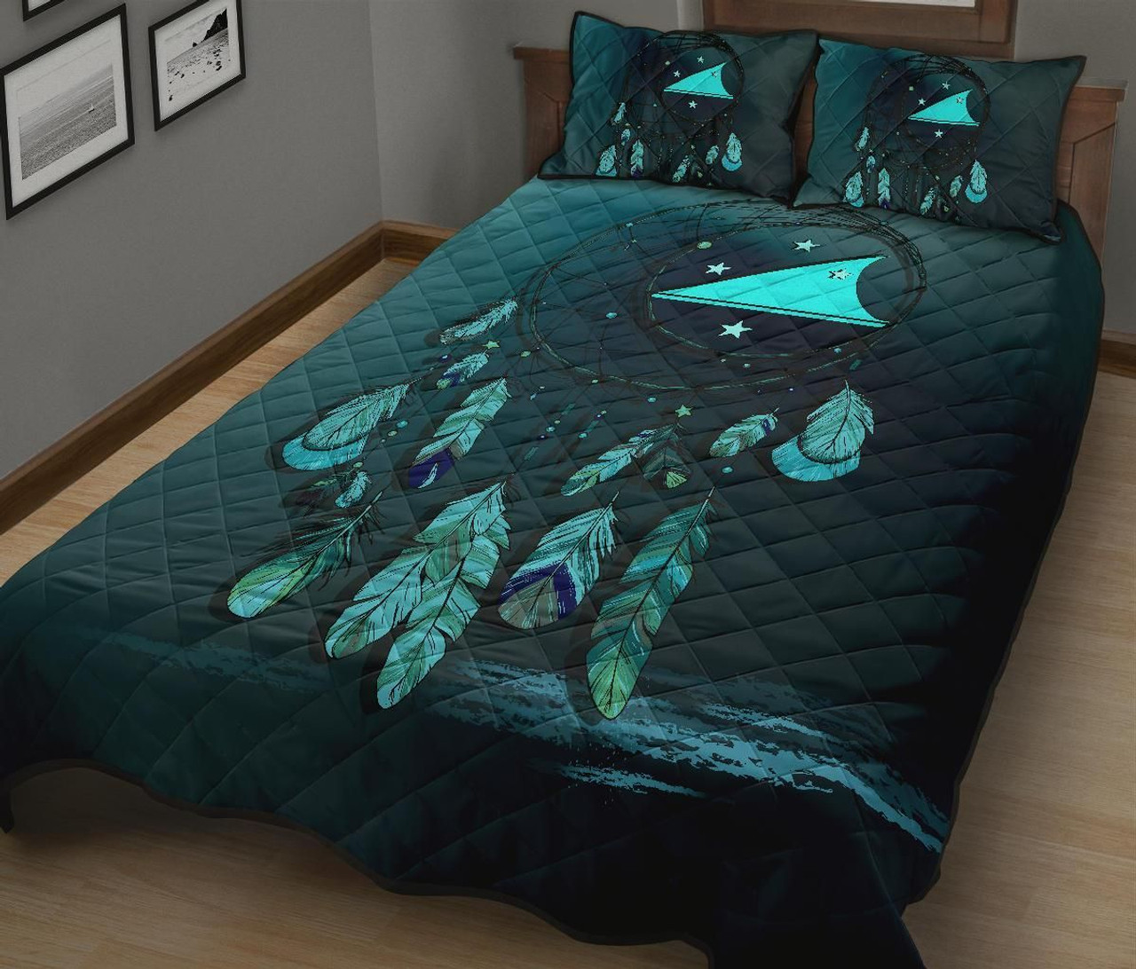 Tokelau Polynesian Quilt Bed Set Dreamcatcher Blue 2