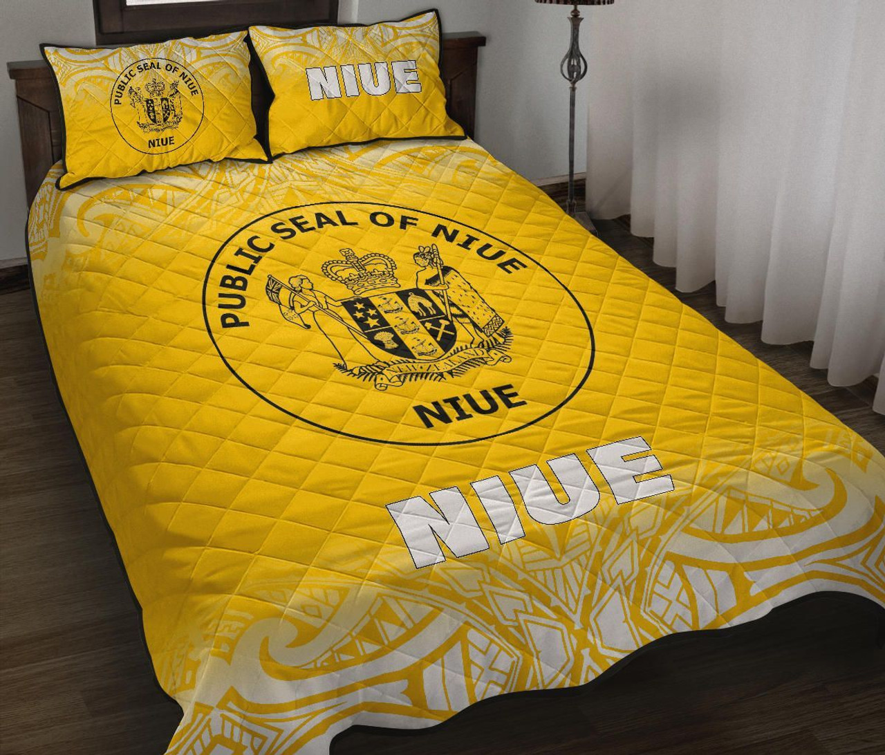 Niue Quilt Bed Set - Niue Coat Of Arms Polynesian Tattoo Fog Yellow Style 2