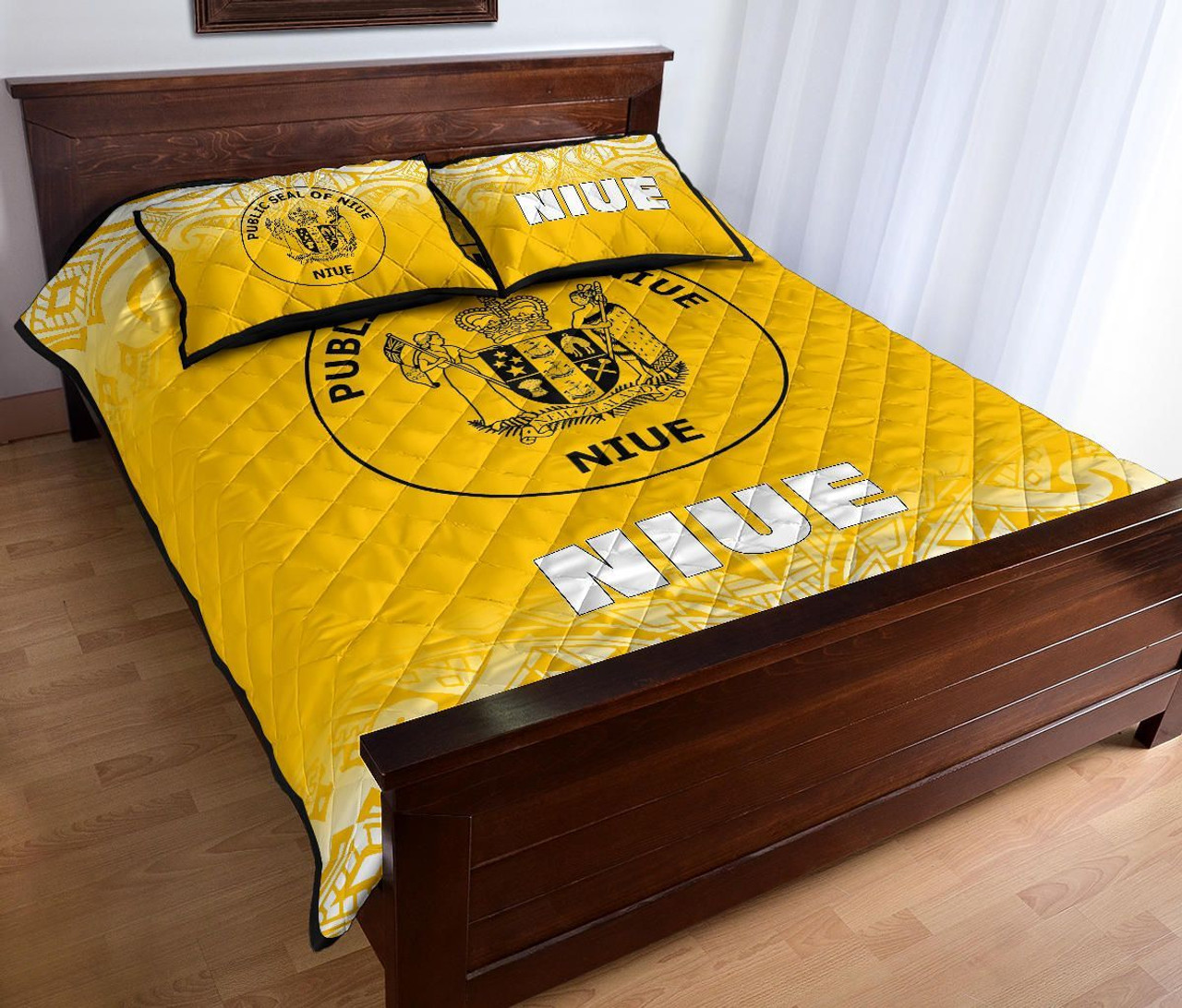 Niue Quilt Bed Set - Niue Coat Of Arms Polynesian Tattoo Fog Yellow Style 4