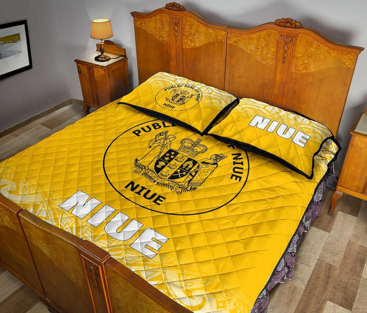 Niue Quilt Bed Set - Niue Coat Of Arms Polynesian Tattoo Fog Yellow Style 5