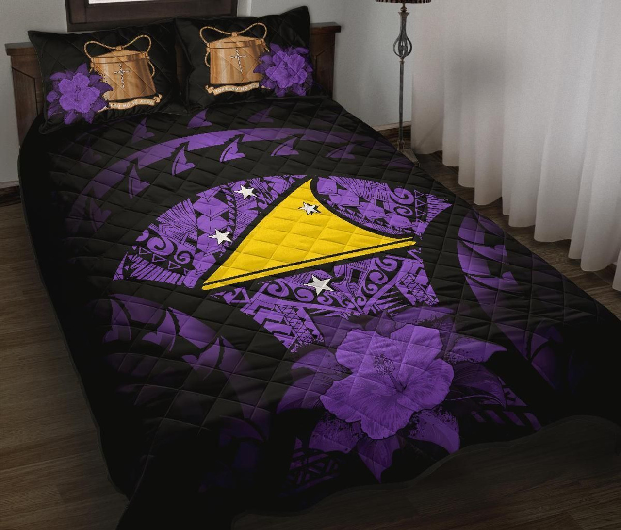 Tokelau Polynesian Quilt Bed Set Hibiscus Purple 1