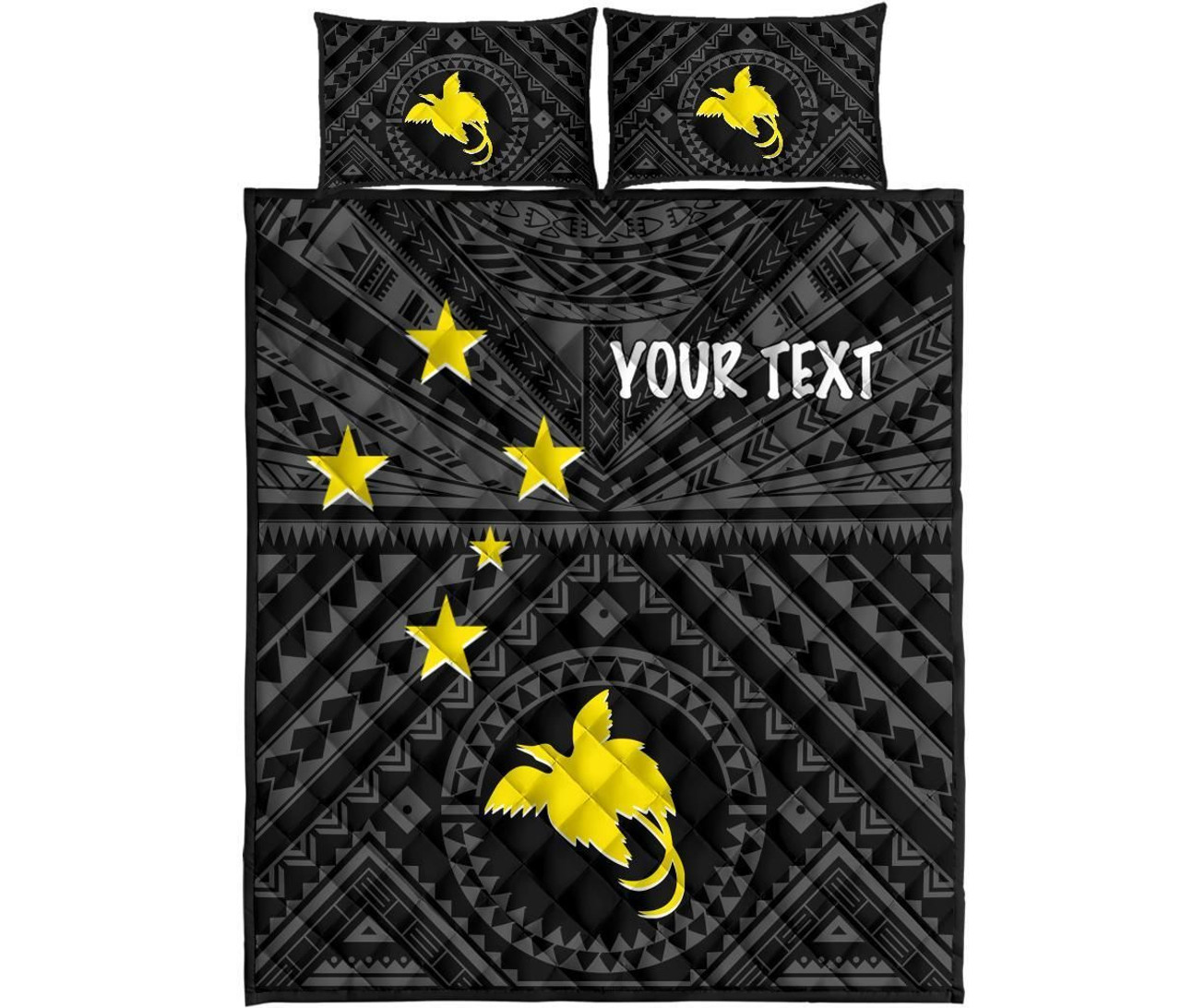 Papua New Guinea Personalised Quilt Bed Set - Flag With Polynesian Patterns (Black) 5