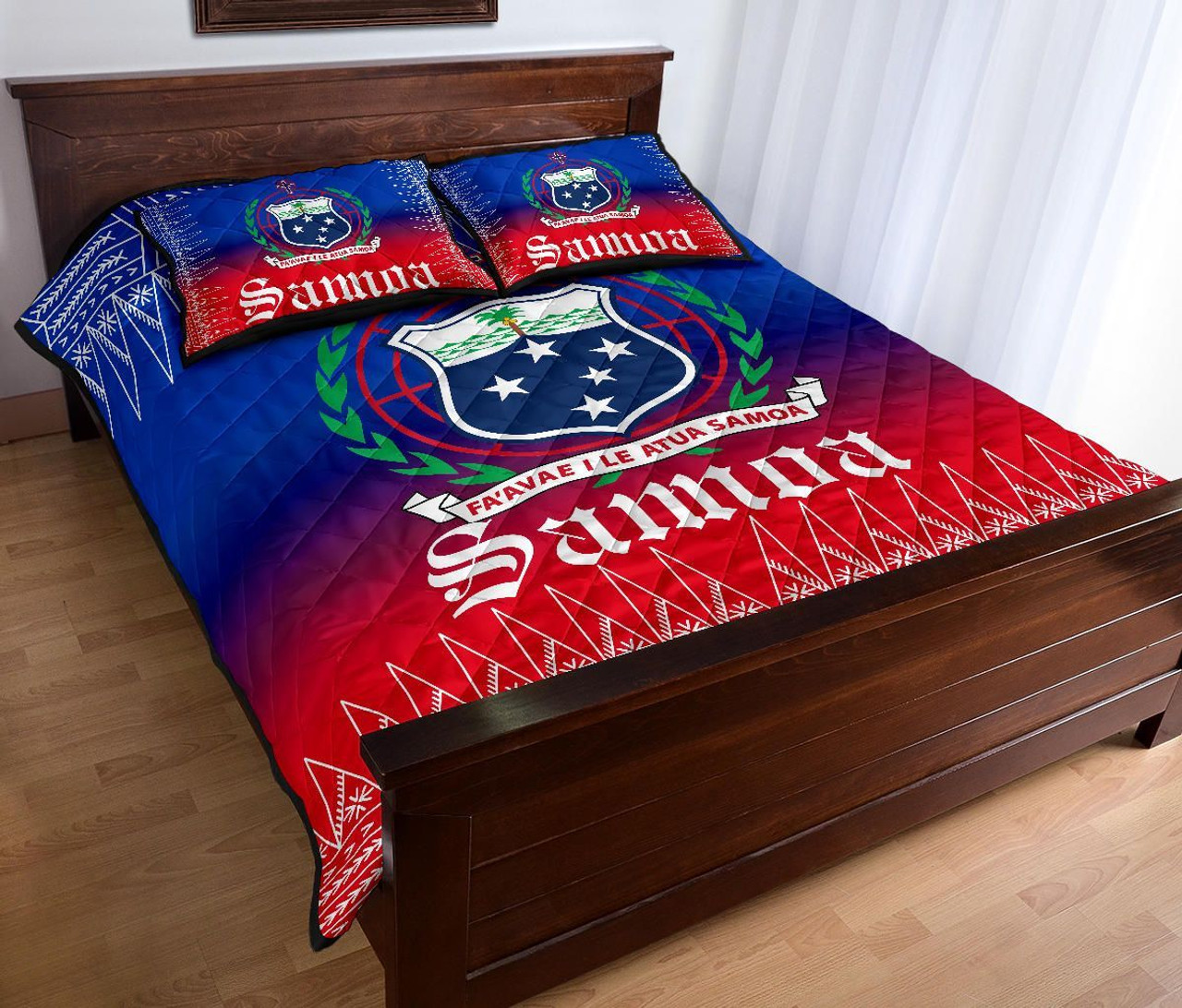 Samoa Quilt Bed Set - Samoa Coat of Arms Red Blue Version 4