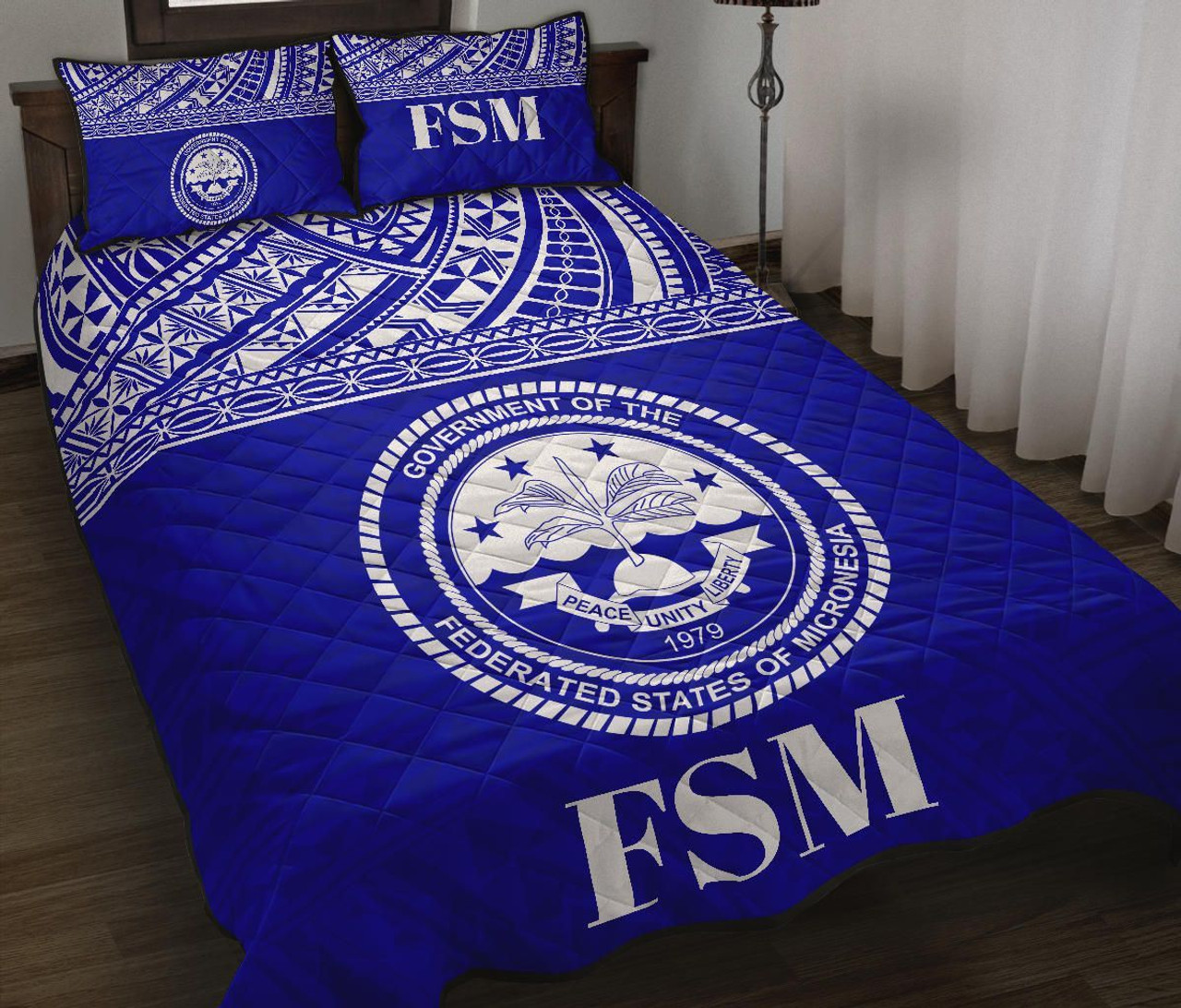 Federated States of Micronesia Quilt Bed Set - Federated States of Micronesia Seal Blue Version 2