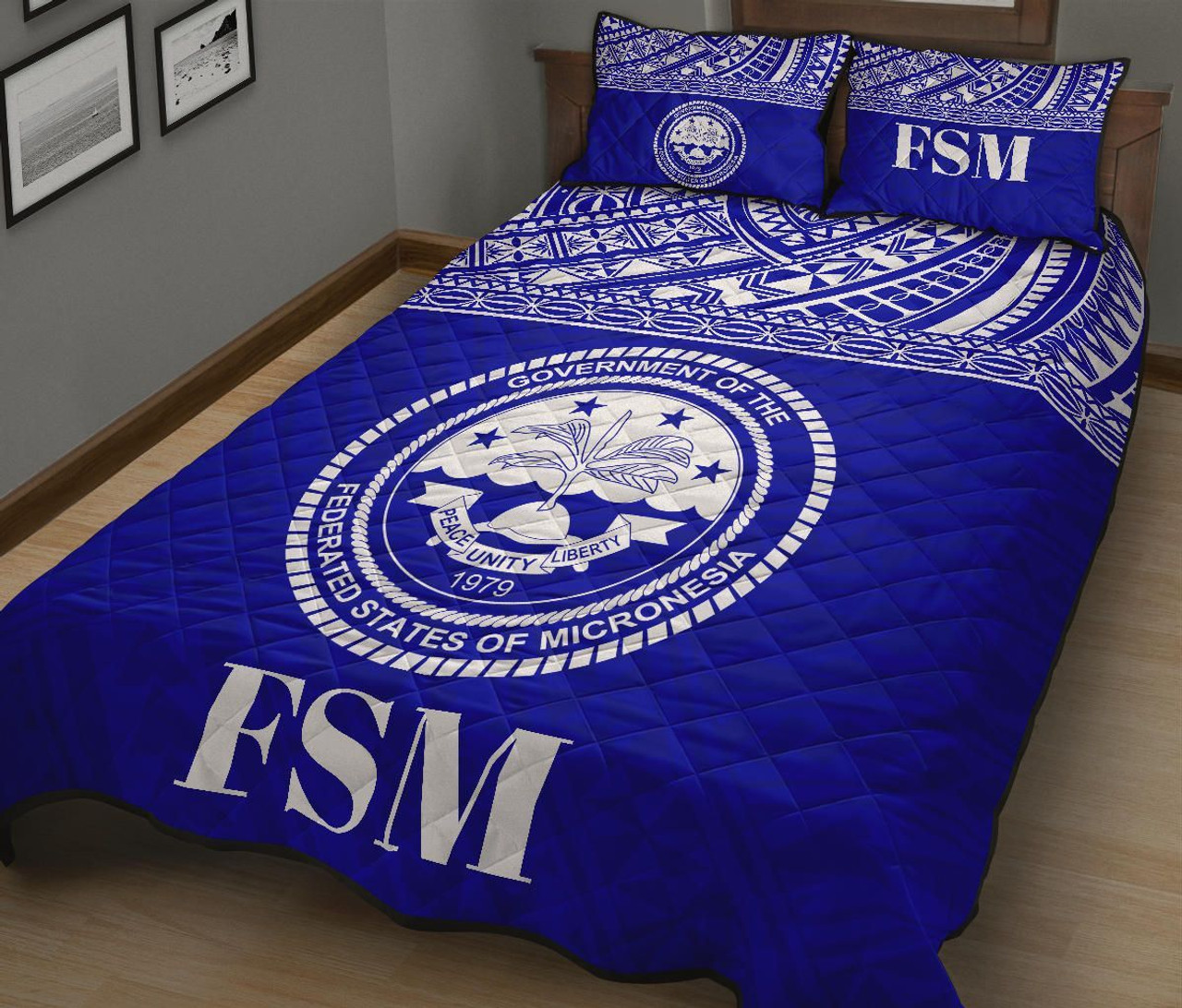 Federated States of Micronesia Quilt Bed Set - Federated States of Micronesia Seal Blue Version 3