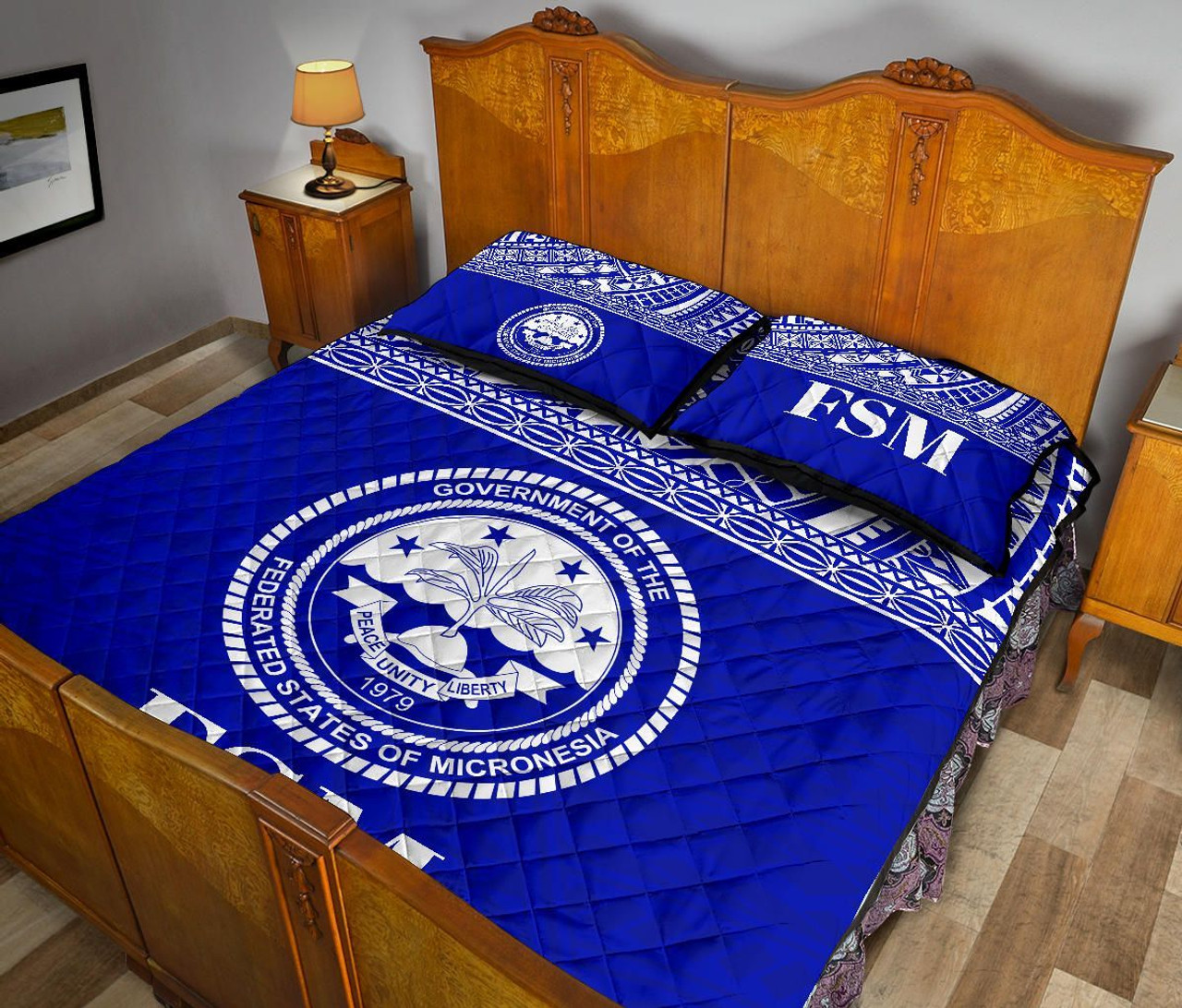 Federated States of Micronesia Quilt Bed Set - Federated States of Micronesia Seal Blue Version 5