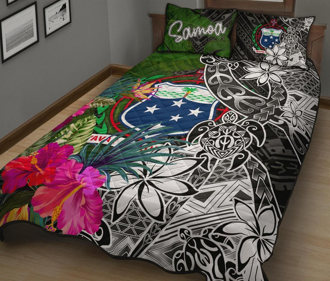 Samoa Quilt Bed Set - Turtle Plumeria Banana Leaf 2