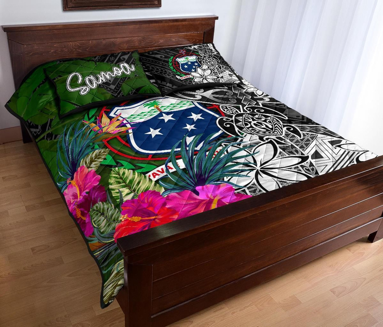 Samoa Quilt Bed Set - Turtle Plumeria Banana Leaf 3