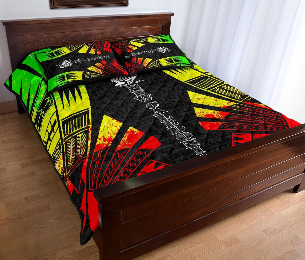 New Caledonia Quilt Bed Set - New Caledonia Coat Of Arms & Polynesian Reggae Tattoo Style 4