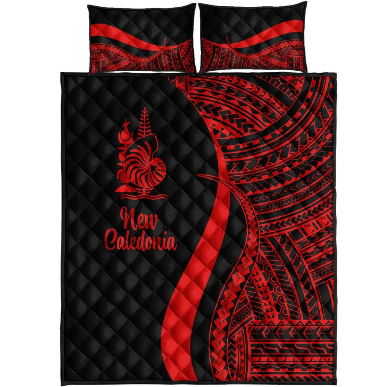 New Caledonia Quilt Bet Set - Red Polynesian Tentacle Tribal Pattern 5