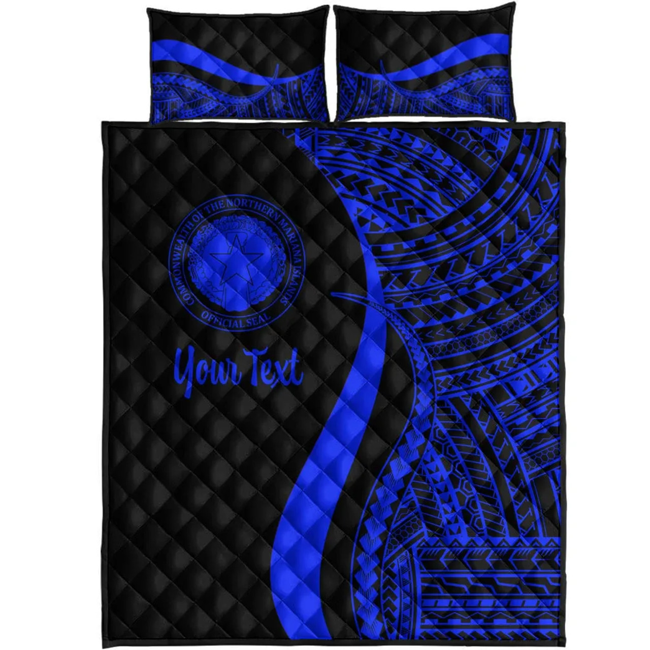 Northern Mariana Islands Custom Personalised Quilt Bet Set - Blue Polynesian Tentacle Tribal Pattern 5