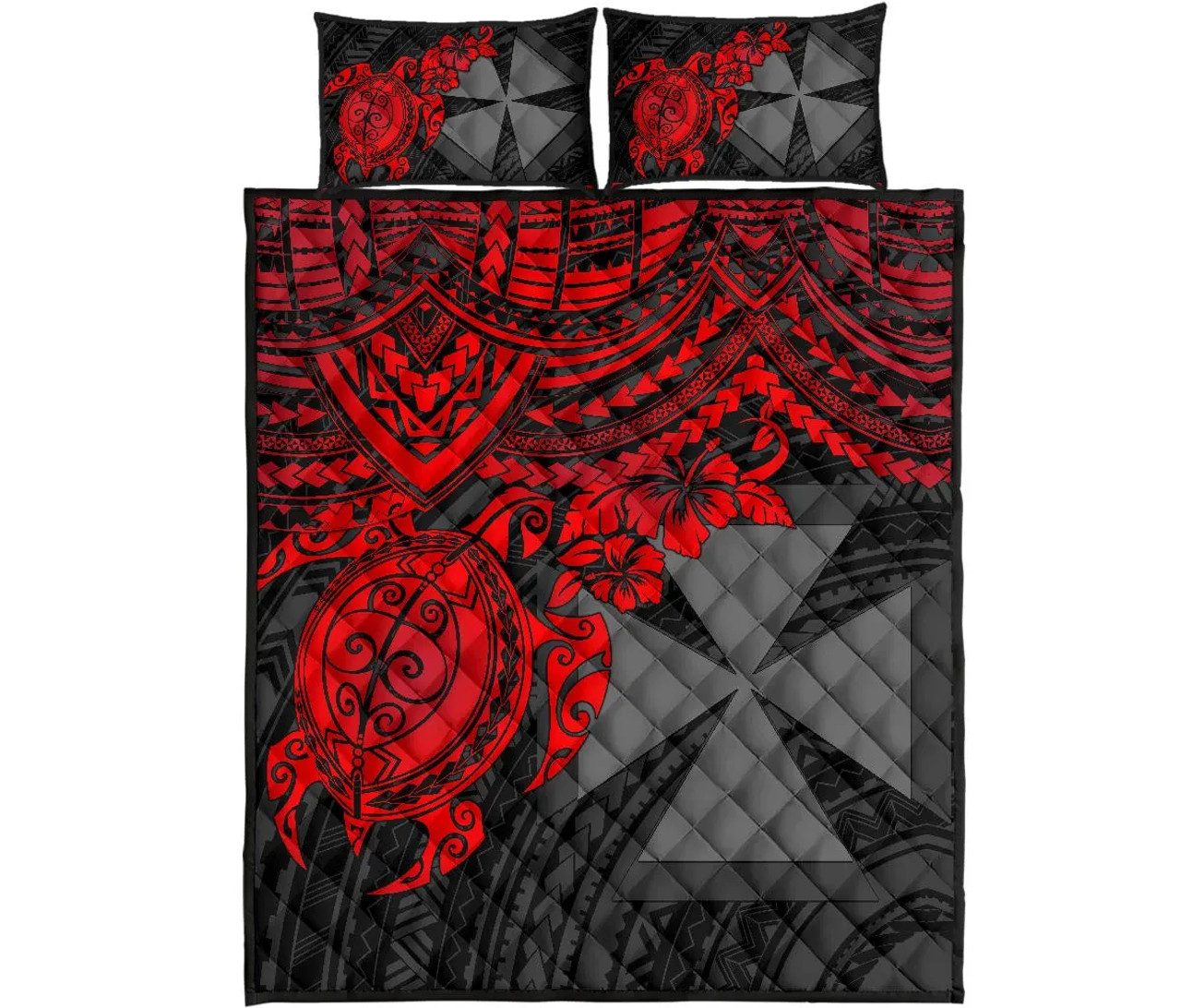 Wallis and Futuna Polynesian Quilt Bed Set - Wallis and Futuna & Red Turtle Hibiscus 5