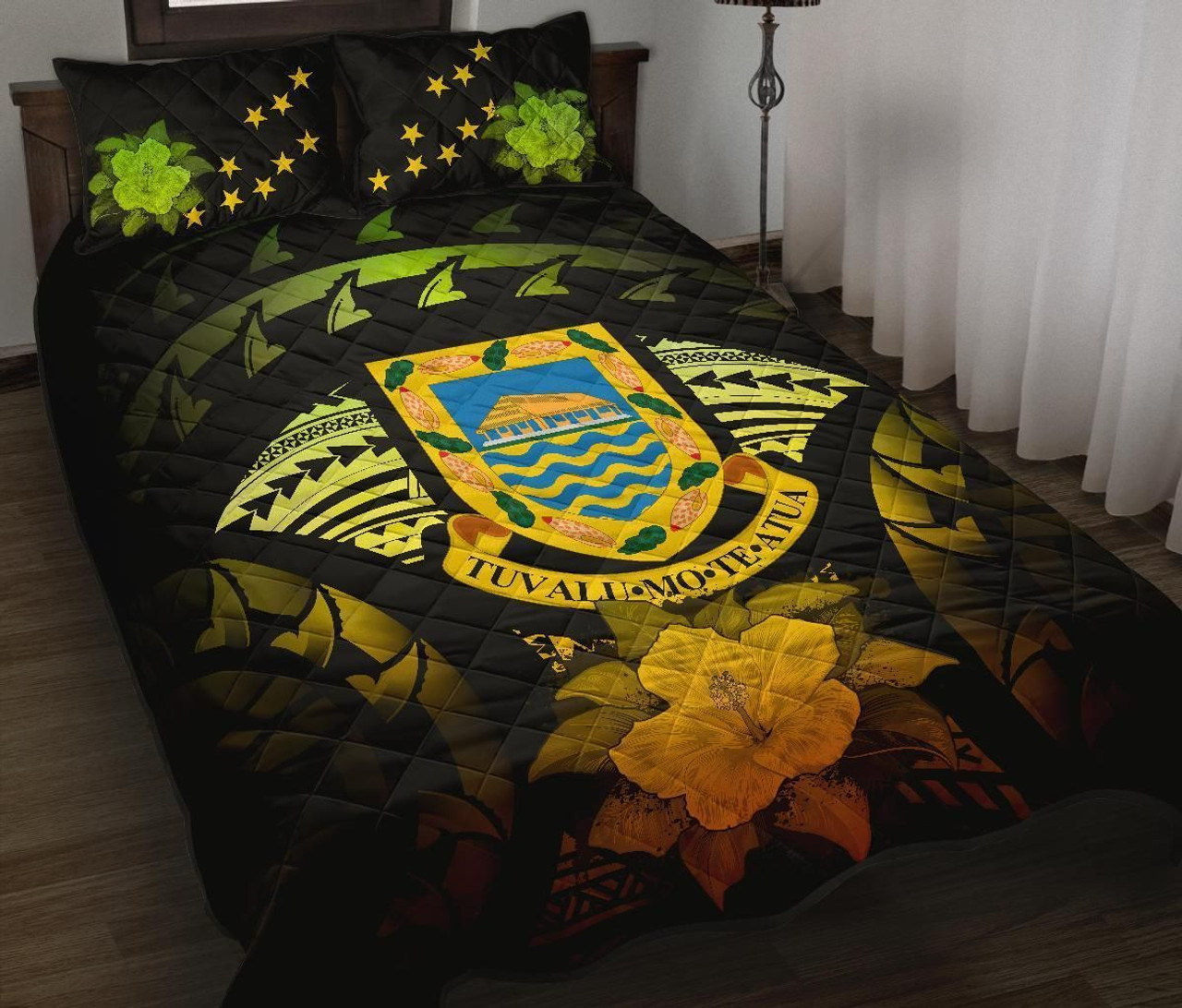 Tuvalu Polynesian Quilt Bed Set Hibiscus Reggae 1