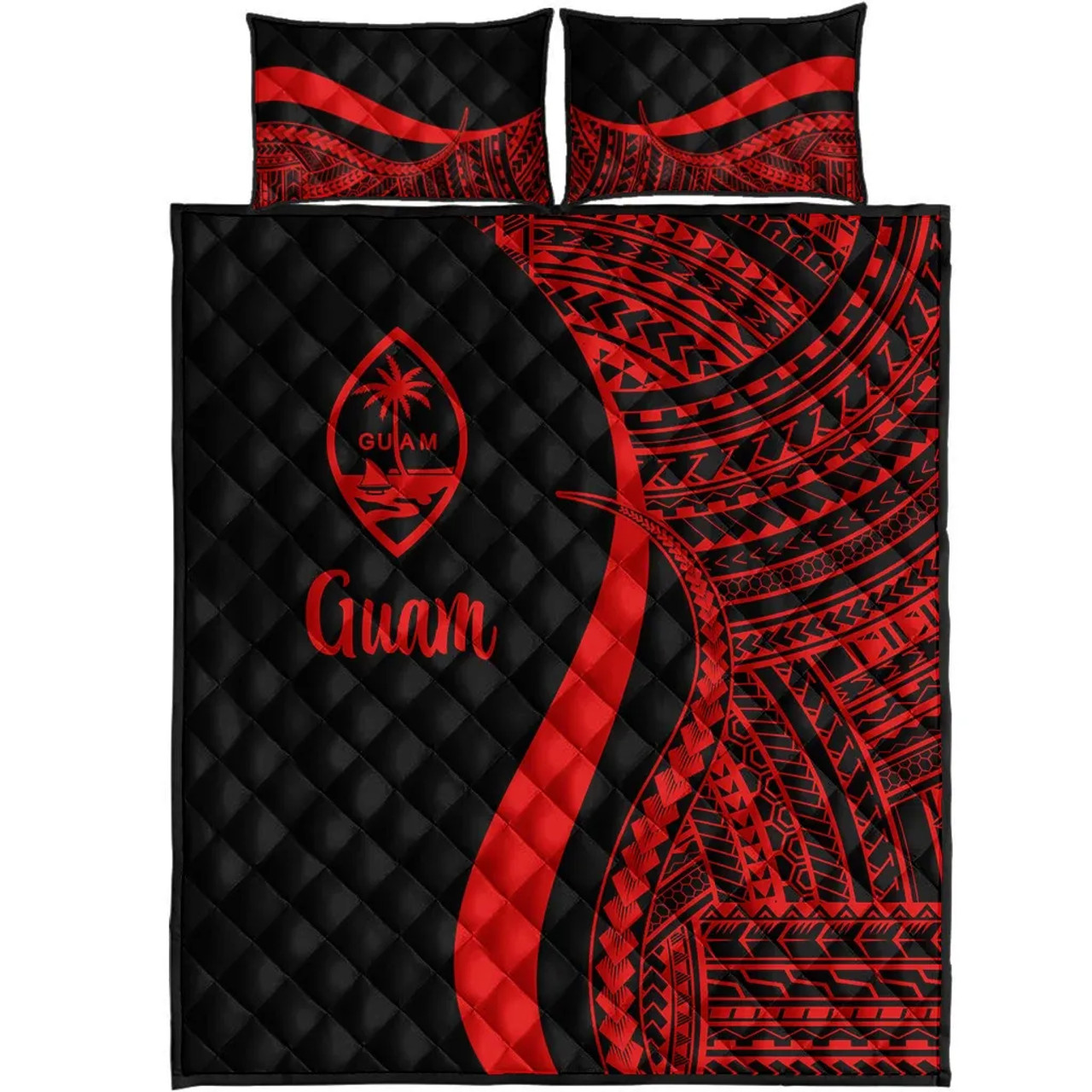 Guam Quilt Bet Set - Red Polynesian Tentacle Tribal Pattern 5