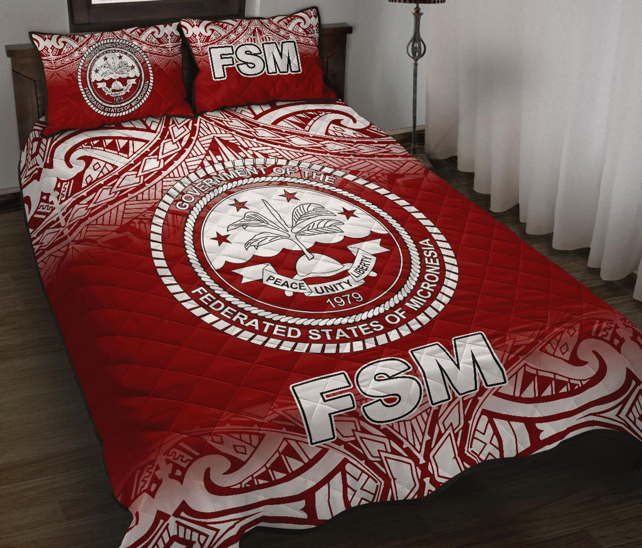 Federated States of Micronesia Quilt Bed Set - Federated States of Micronesia Seal Red Fog Style 2
