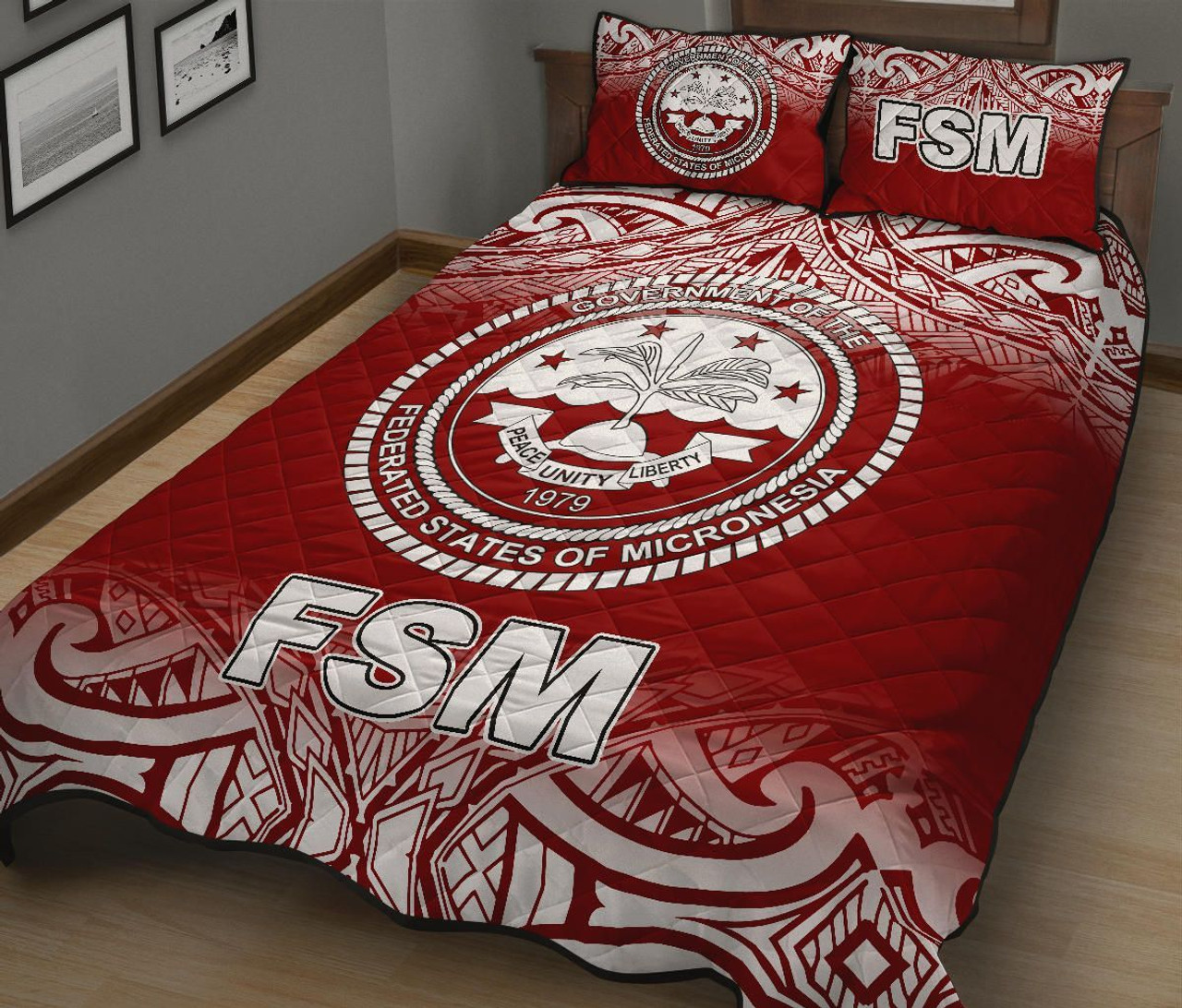 Federated States of Micronesia Quilt Bed Set - Federated States of Micronesia Seal Red Fog Style 3