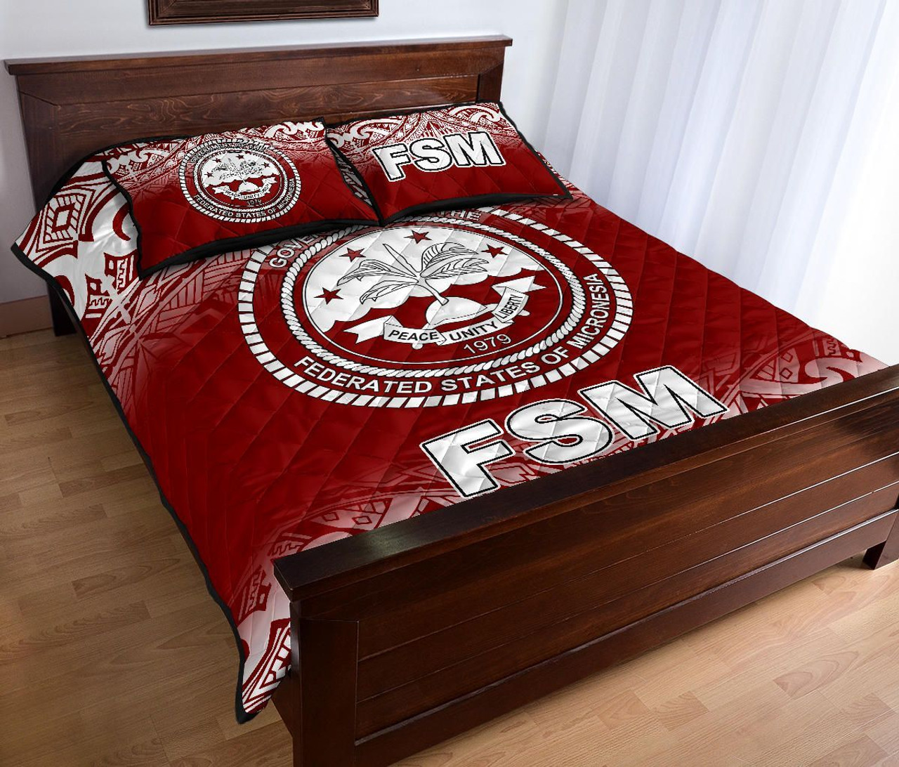 Federated States of Micronesia Quilt Bed Set - Federated States of Micronesia Seal Red Fog Style 4