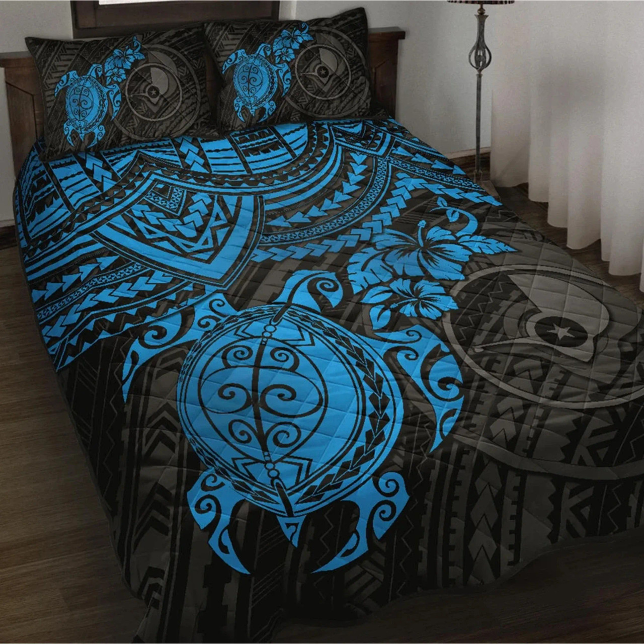 Yap Polynesian Quilt Bed Set - Blue Turtle 1