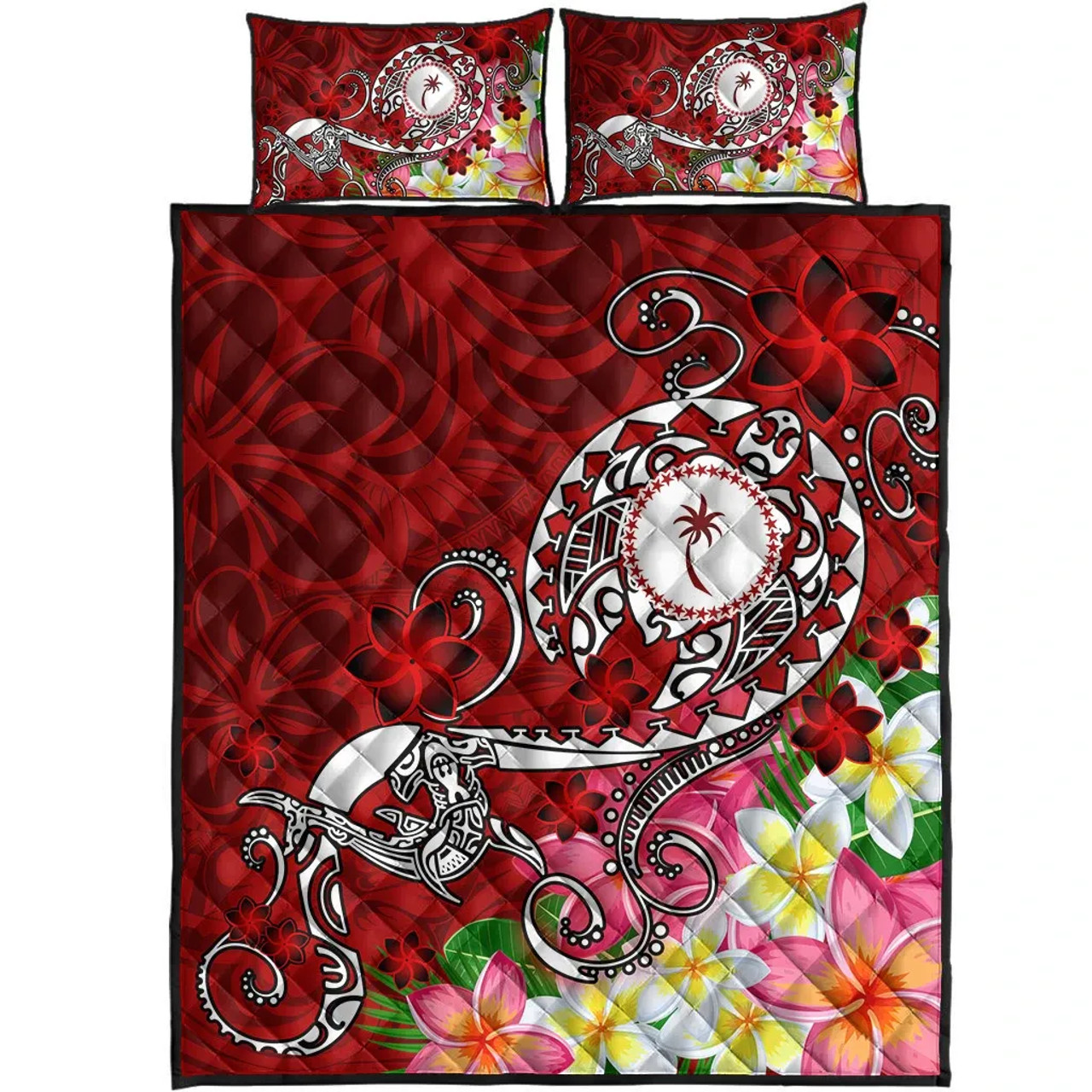 Kosrae Quilt Bed Set - Turtle Plumeria (Red) 3